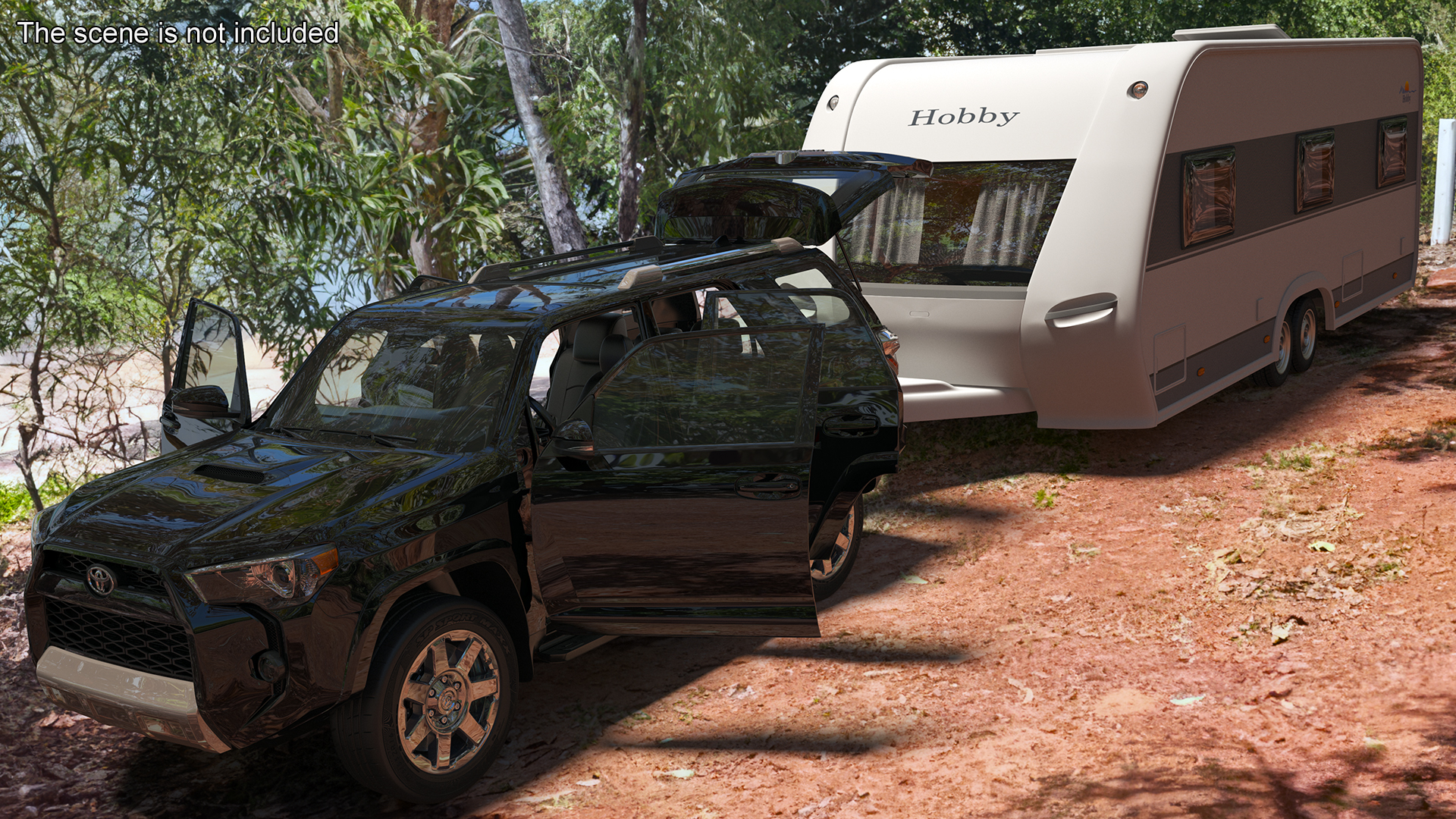 Toyota 4Runner Towing Caravan Hobby Rigged 3D