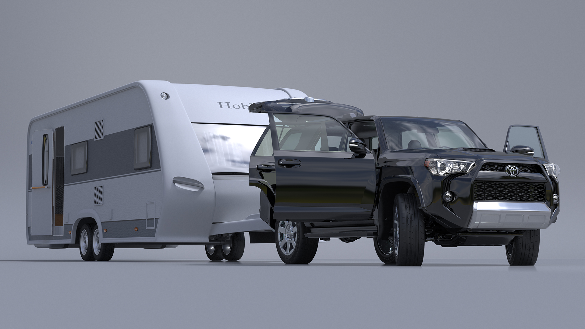 Toyota 4Runner Towing Caravan Hobby Rigged 3D