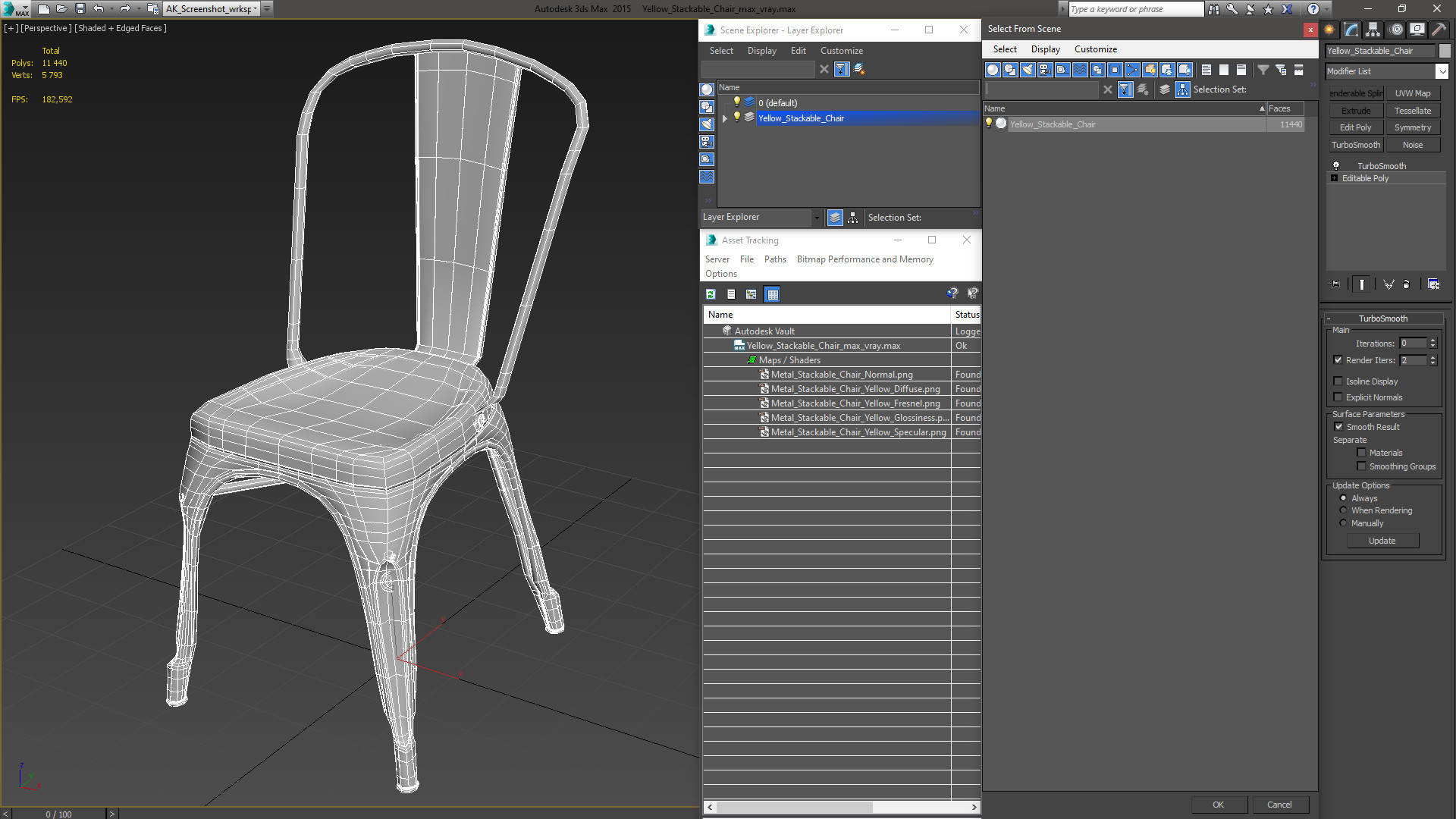 Yellow Stackable Chair 3D