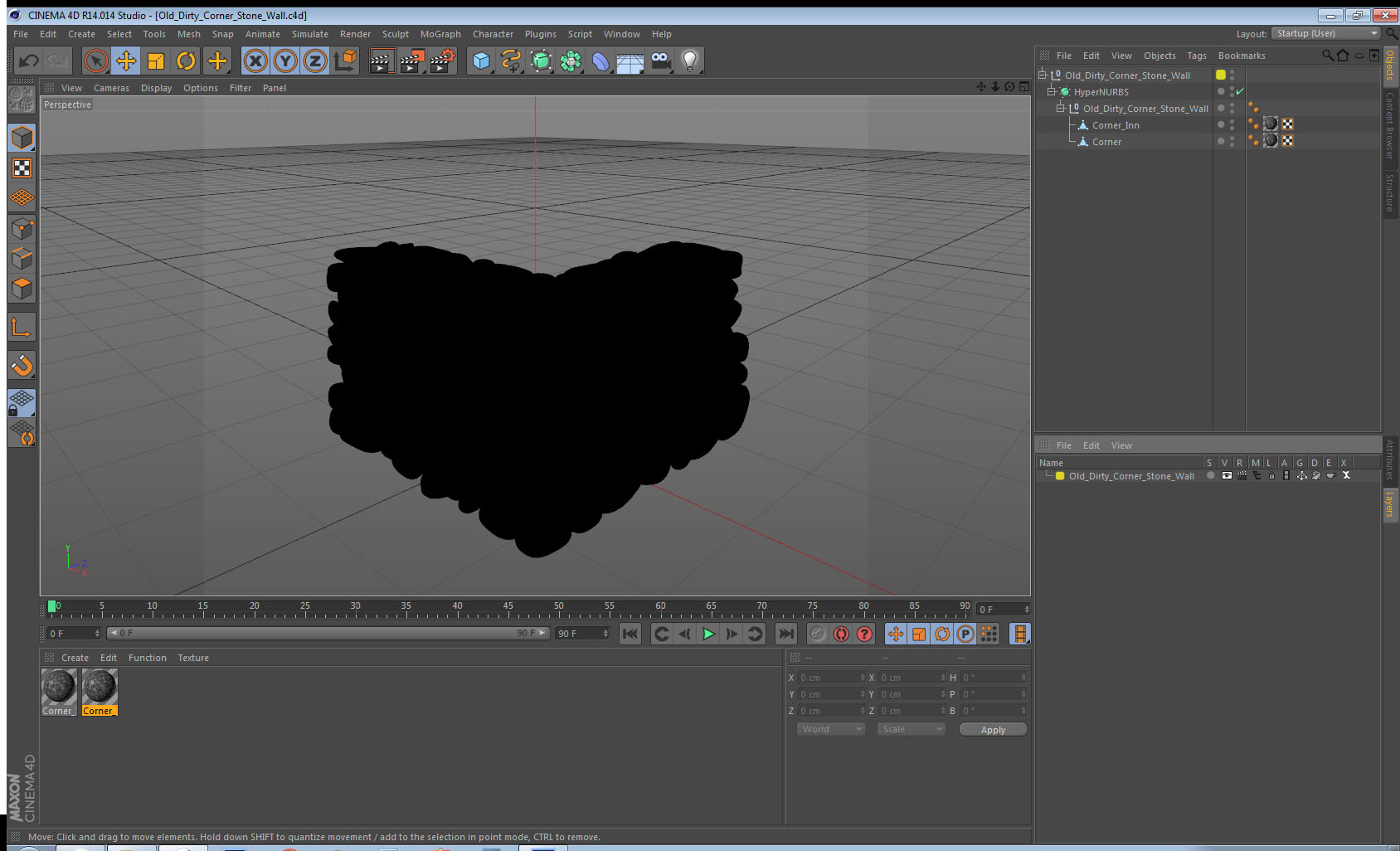 Old Dirty Corner Stone Wall 3D