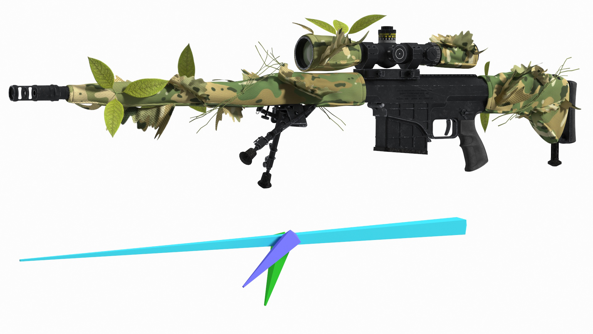 3D Sniper in Leaf Ghillie Suit Rigged for Maya model