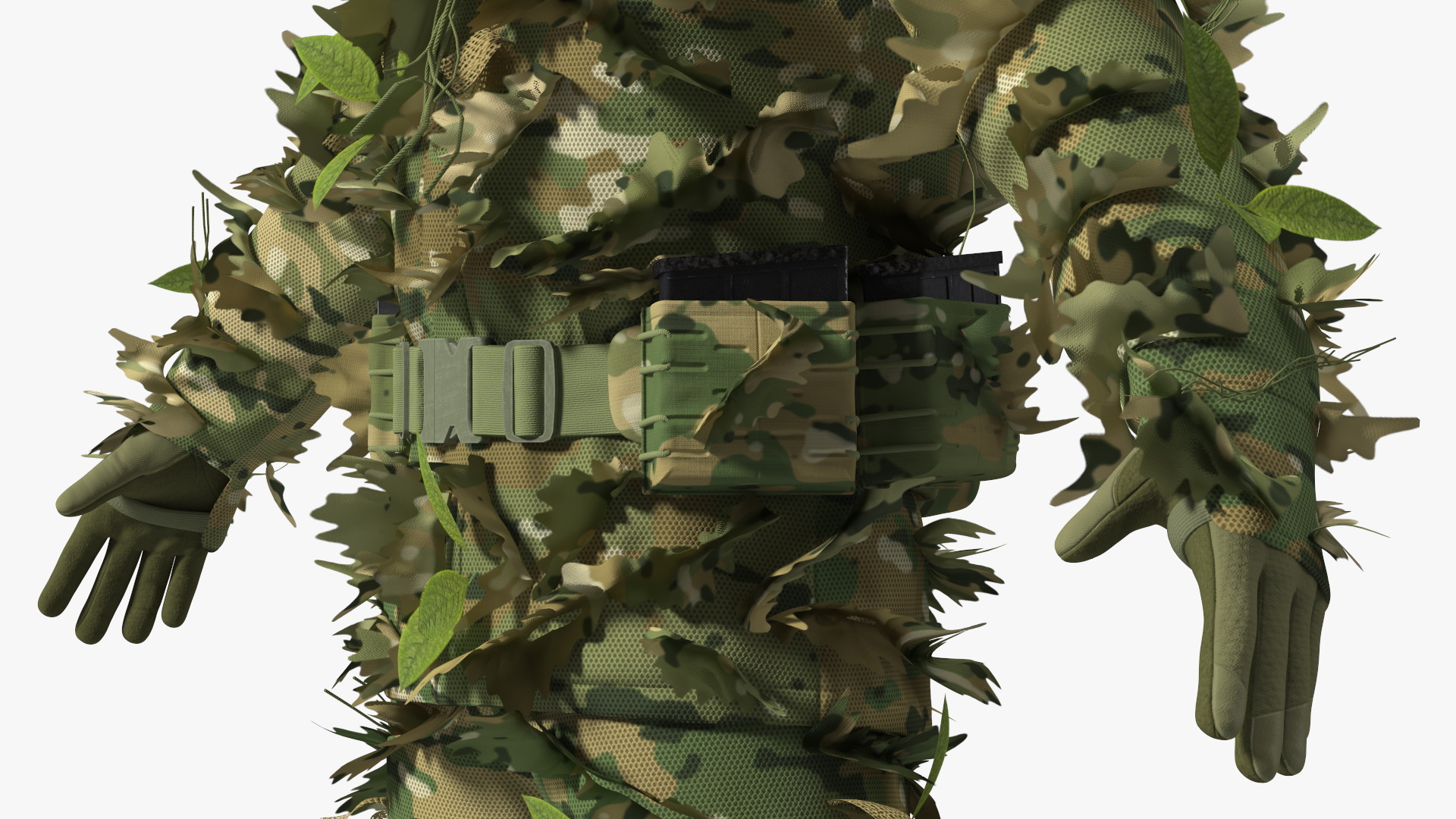 3D Sniper in Leaf Ghillie Suit Rigged for Maya model