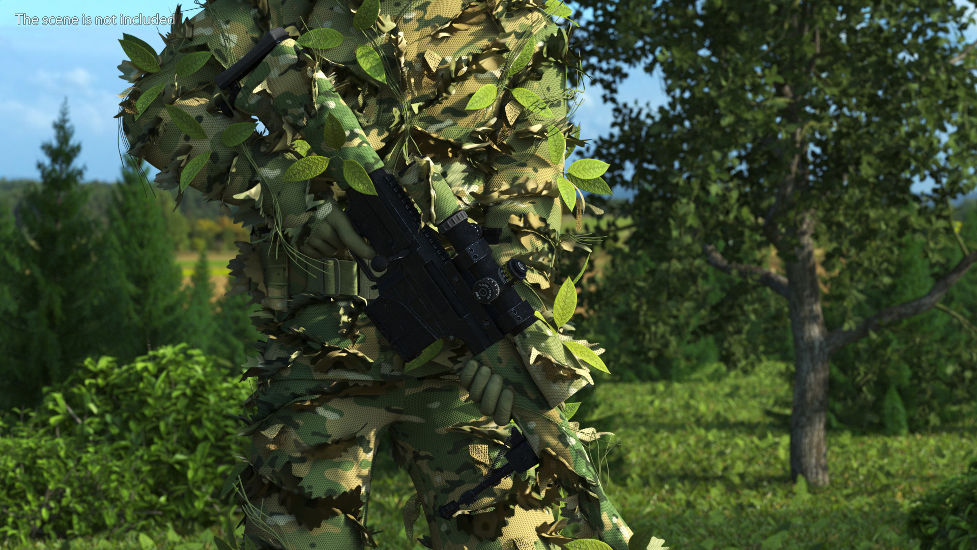 3D Sniper in Leaf Ghillie Suit Rigged for Maya model
