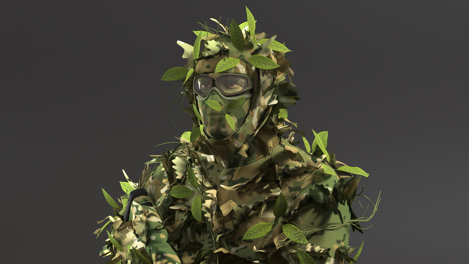 3D Sniper in Leaf Ghillie Suit Rigged for Maya model