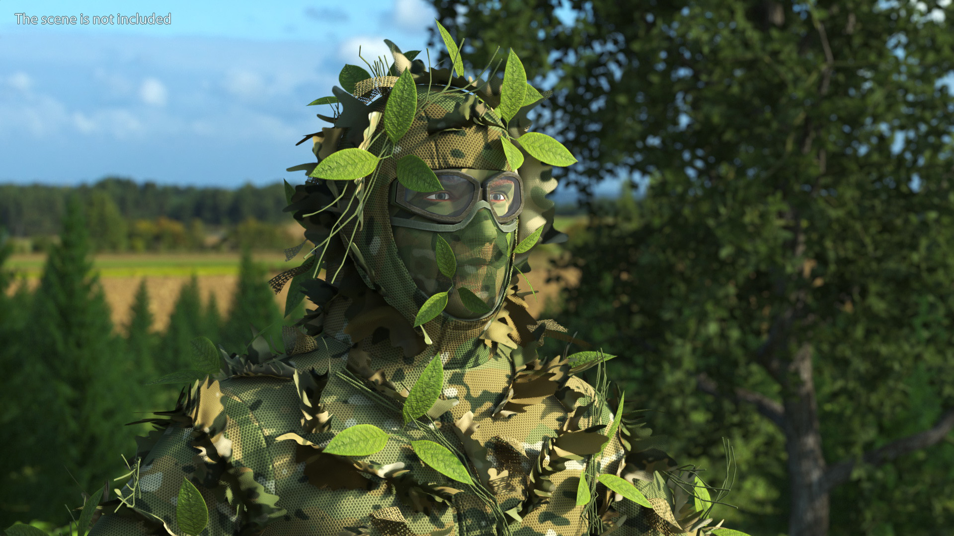 3D Sniper in Leaf Ghillie Suit Rigged for Maya model