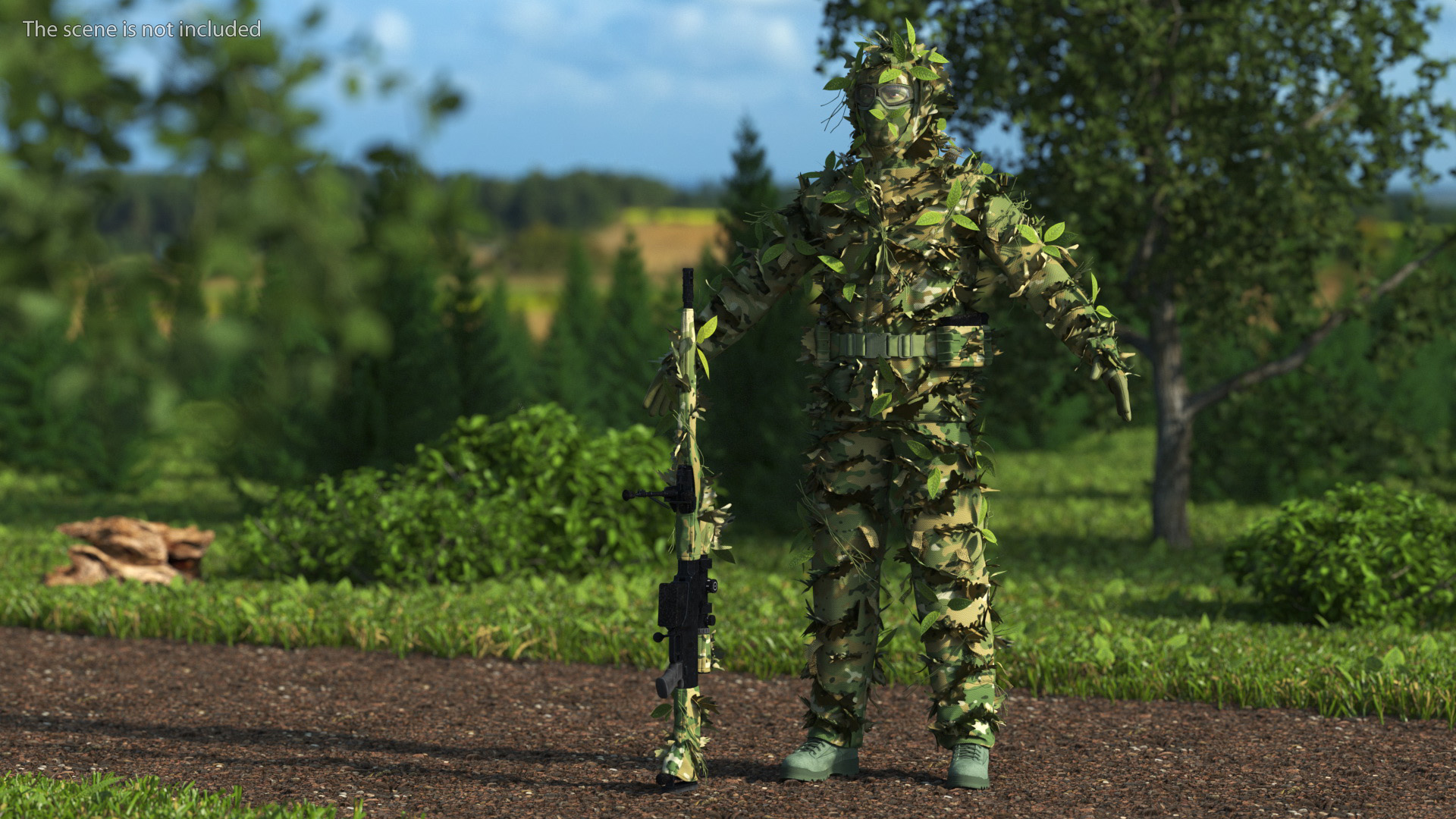 3D Sniper in Leaf Ghillie Suit Rigged for Maya model