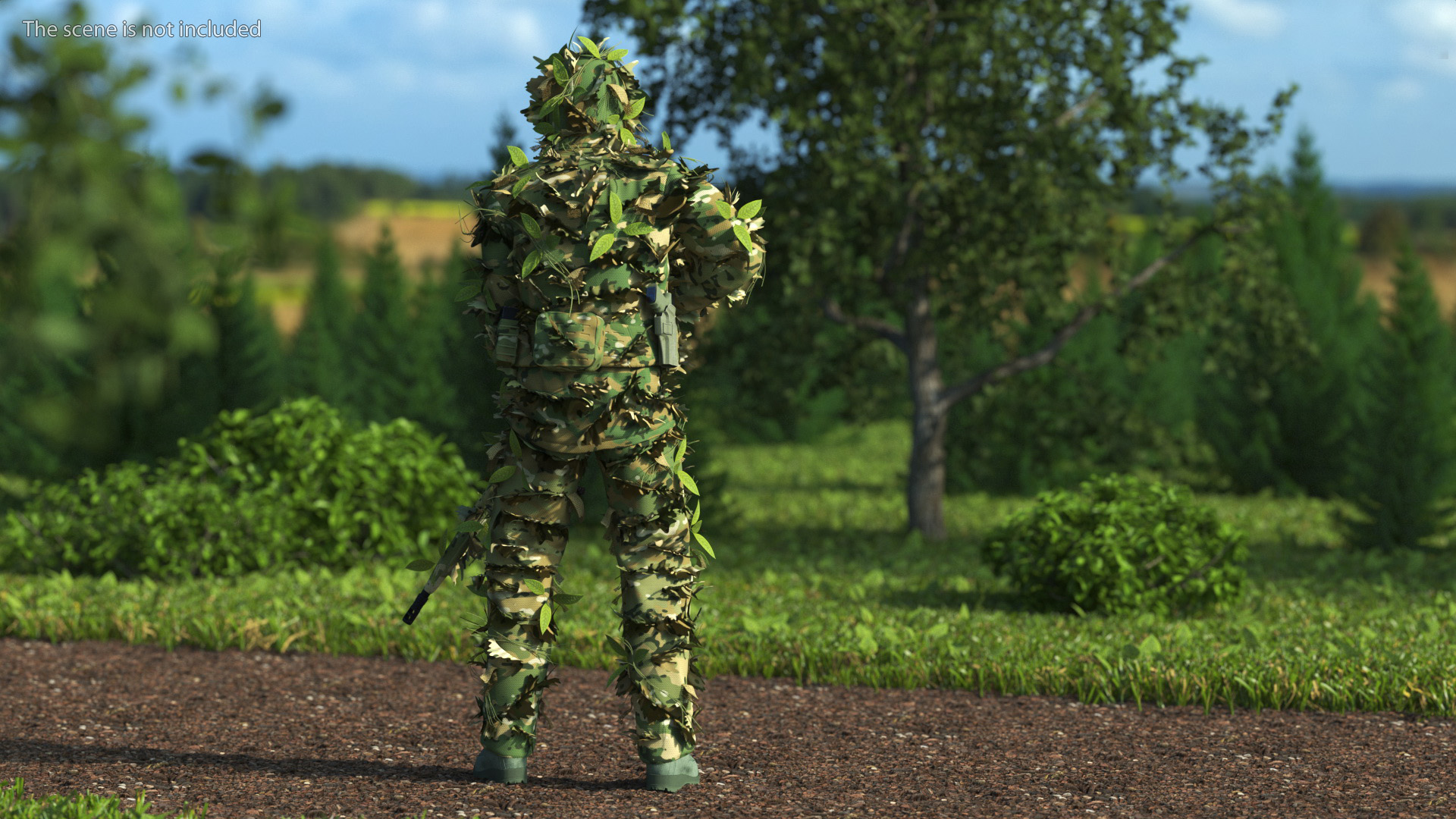 3D Sniper in Leaf Ghillie Suit Rigged for Maya model