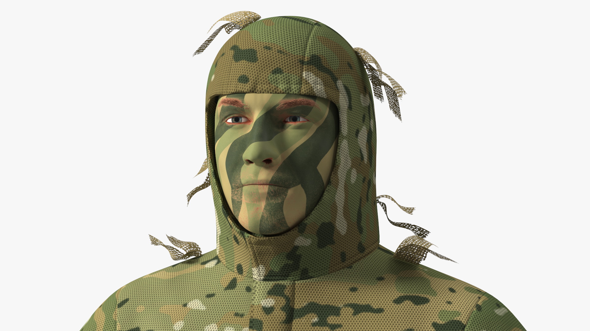 3D Sniper in Leaf Ghillie Suit Rigged for Maya model
