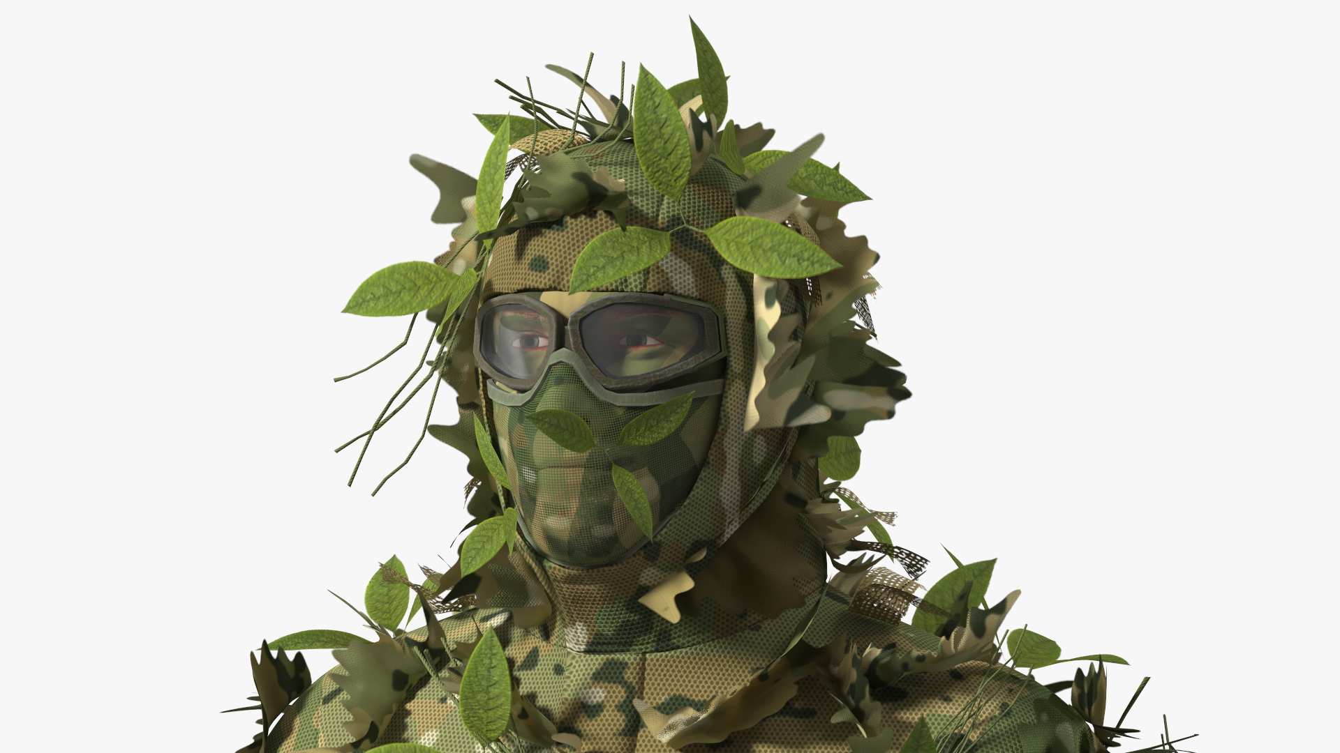 3D Sniper in Leaf Ghillie Suit Rigged for Maya model