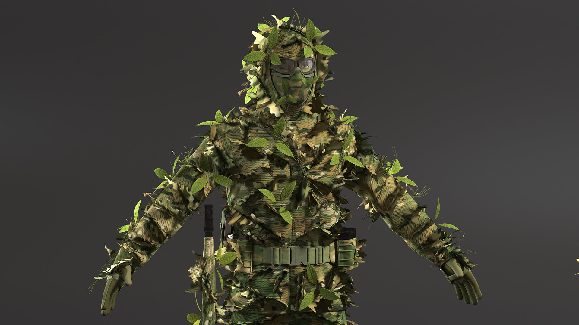 3D Sniper in Leaf Ghillie Suit Rigged for Maya model