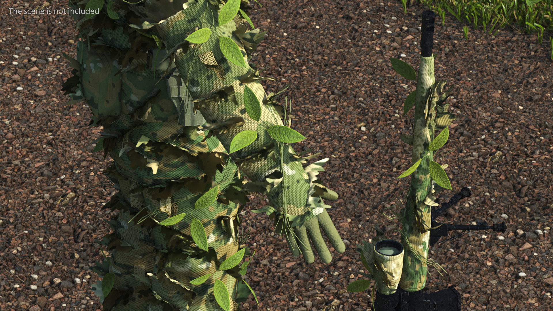 3D Sniper in Leaf Ghillie Suit Rigged for Maya model