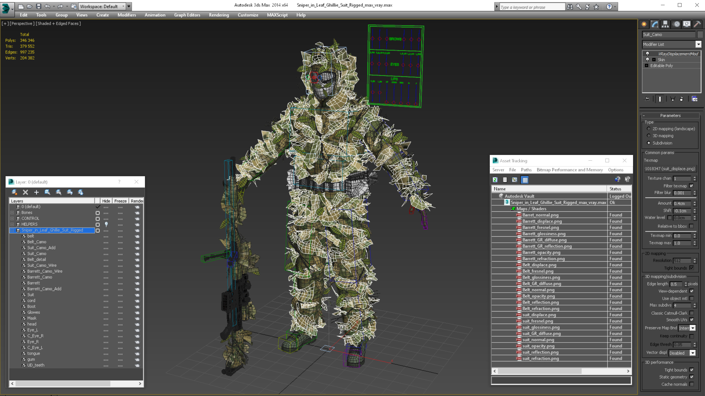 3D Sniper in Leaf Ghillie Suit Rigged for Maya model
