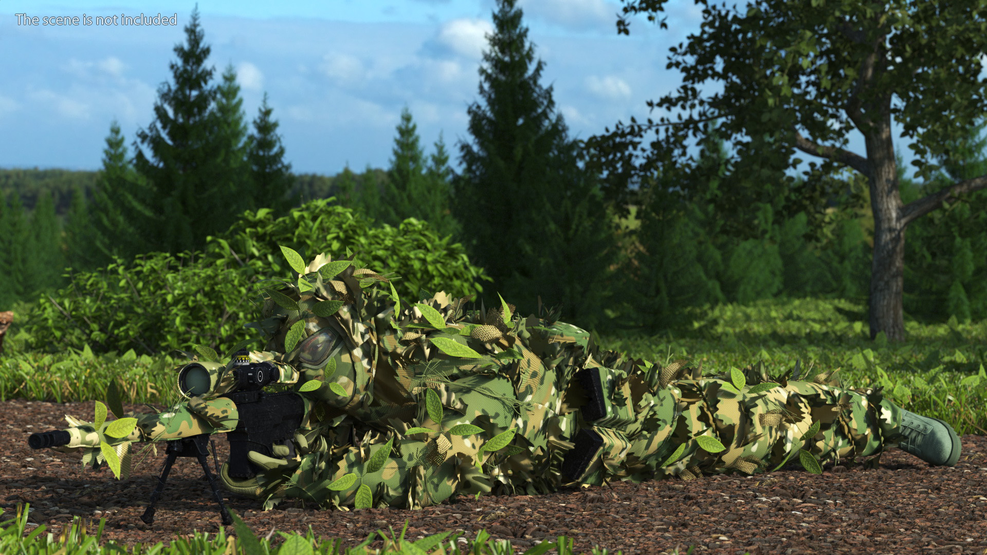 3D Sniper in Leaf Ghillie Suit Rigged for Maya model