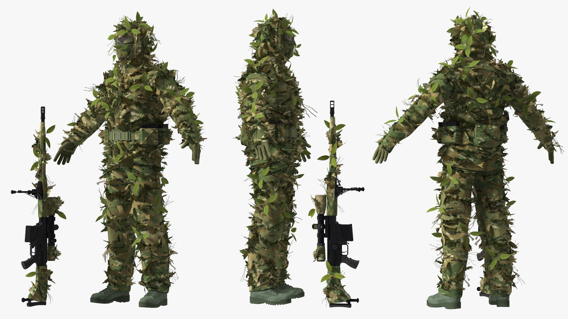 3D Sniper in Leaf Ghillie Suit Rigged for Maya model