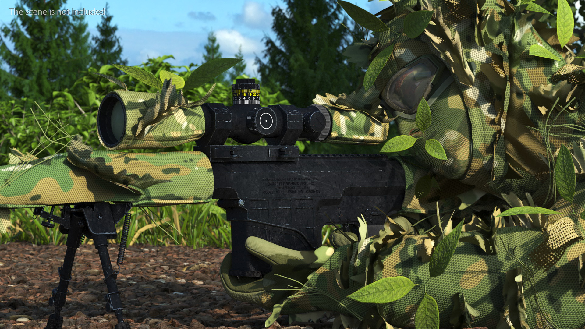 3D Sniper in Leaf Ghillie Suit Rigged for Maya model