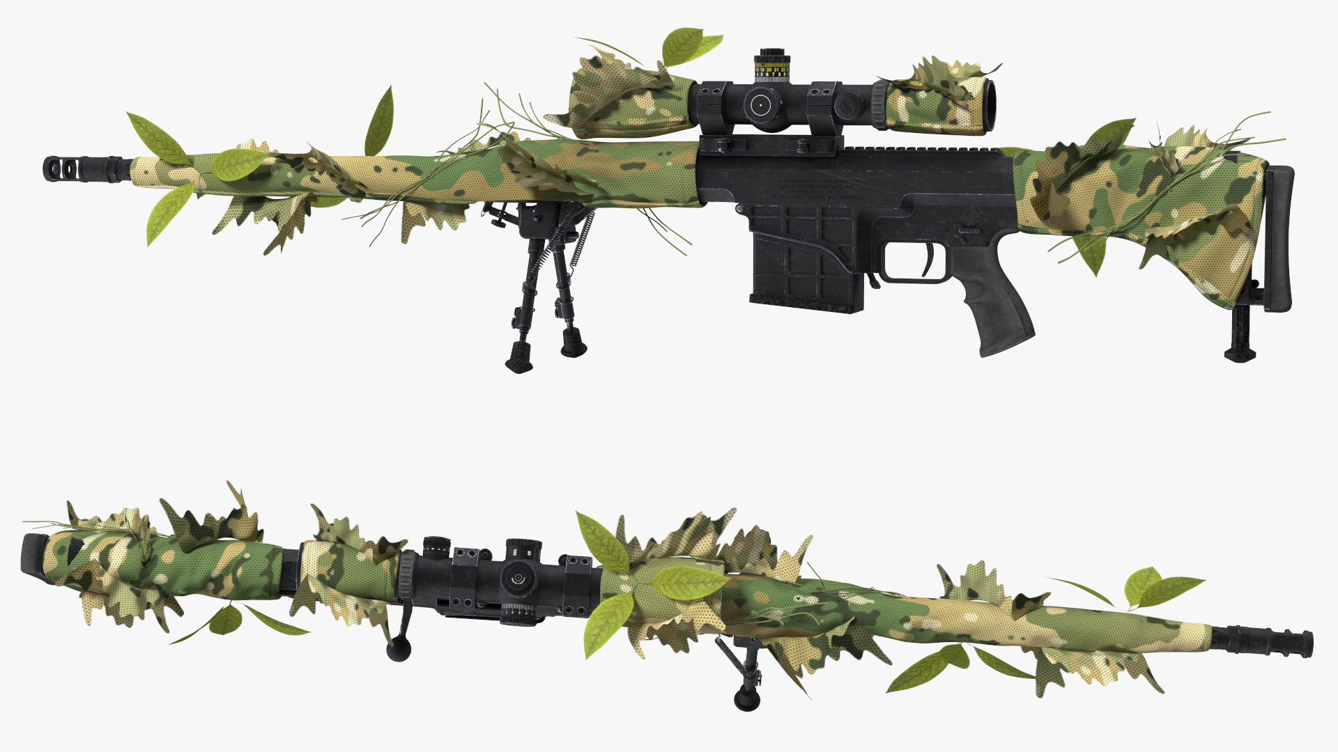 3D Sniper in Leaf Ghillie Suit Rigged for Maya model