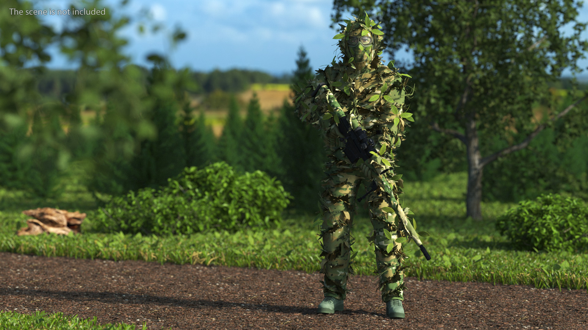 3D Sniper in Leaf Ghillie Suit Rigged for Maya model