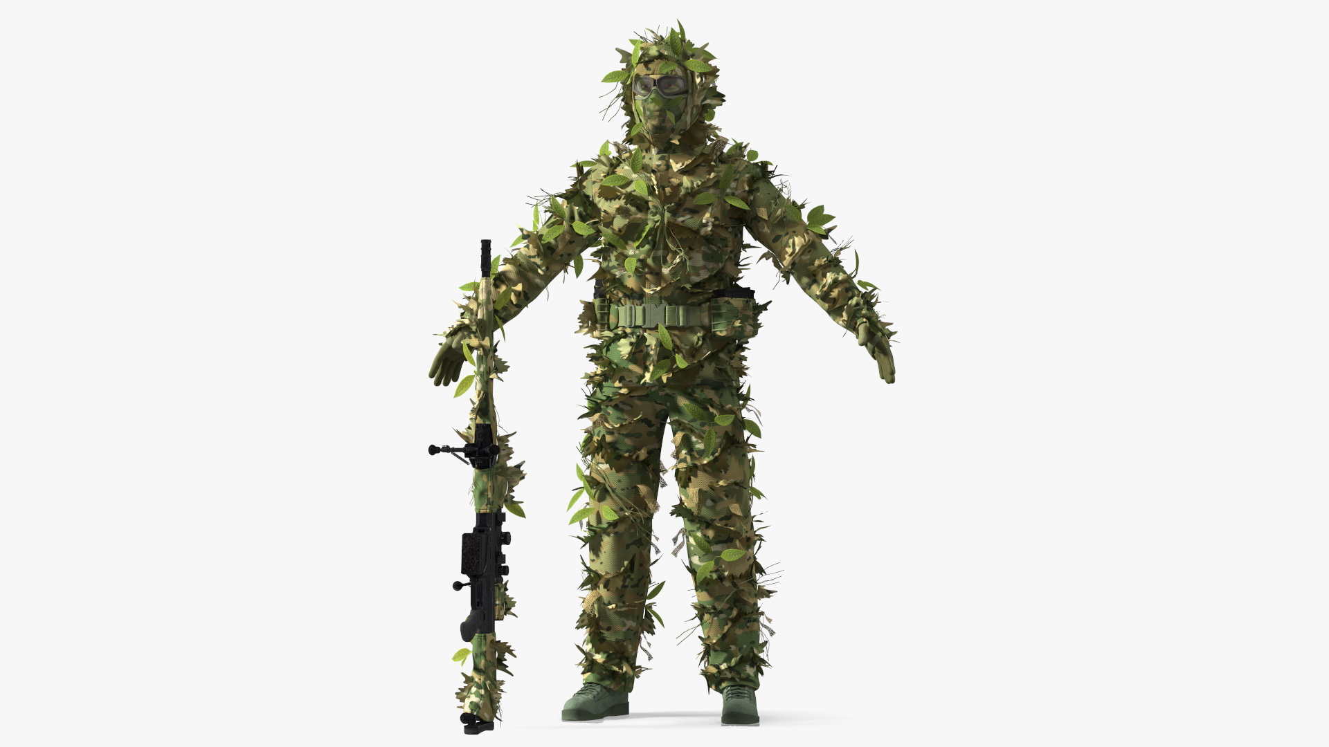 3D Sniper in Leaf Ghillie Suit Rigged for Maya model