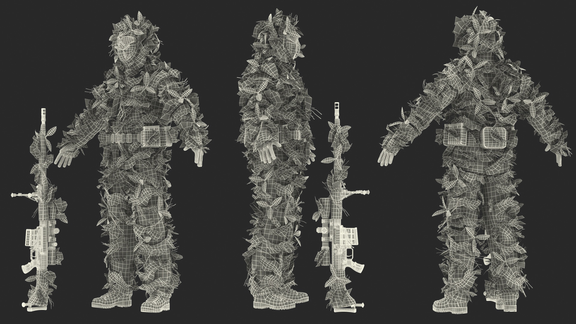 3D Sniper in Leaf Ghillie Suit Rigged for Maya model
