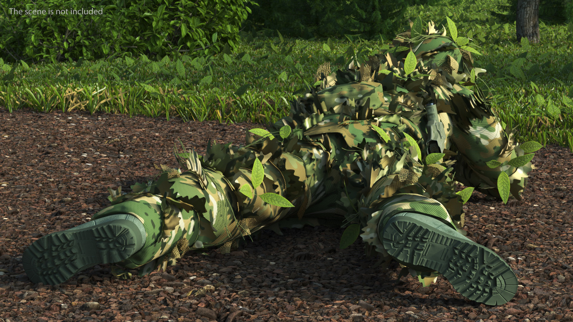3D Sniper in Leaf Ghillie Suit Rigged for Maya model