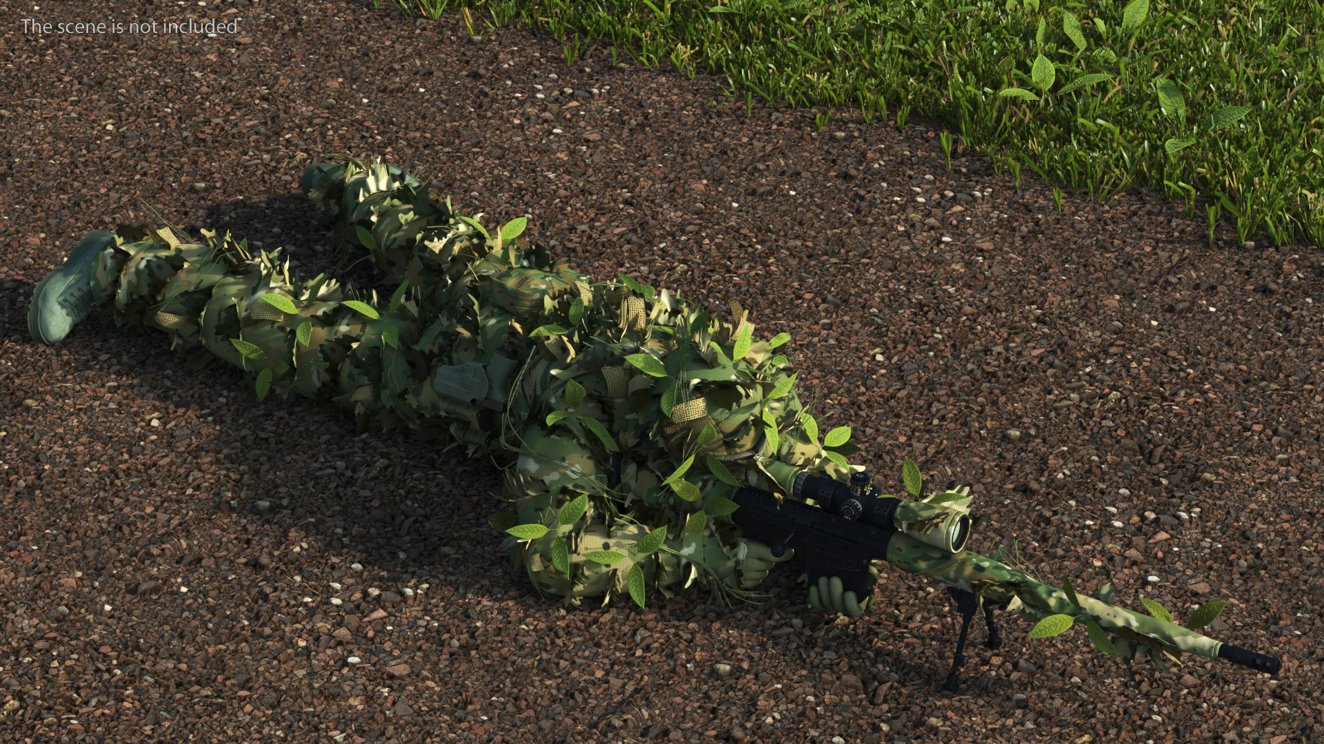 3D Sniper in Leaf Ghillie Suit Rigged for Maya model