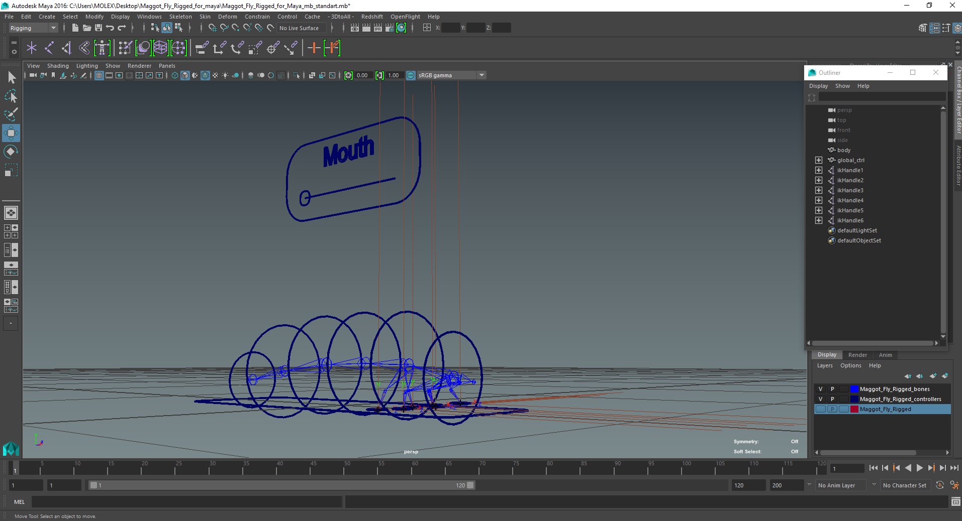 3D Maggot Fly Rigged for Maya