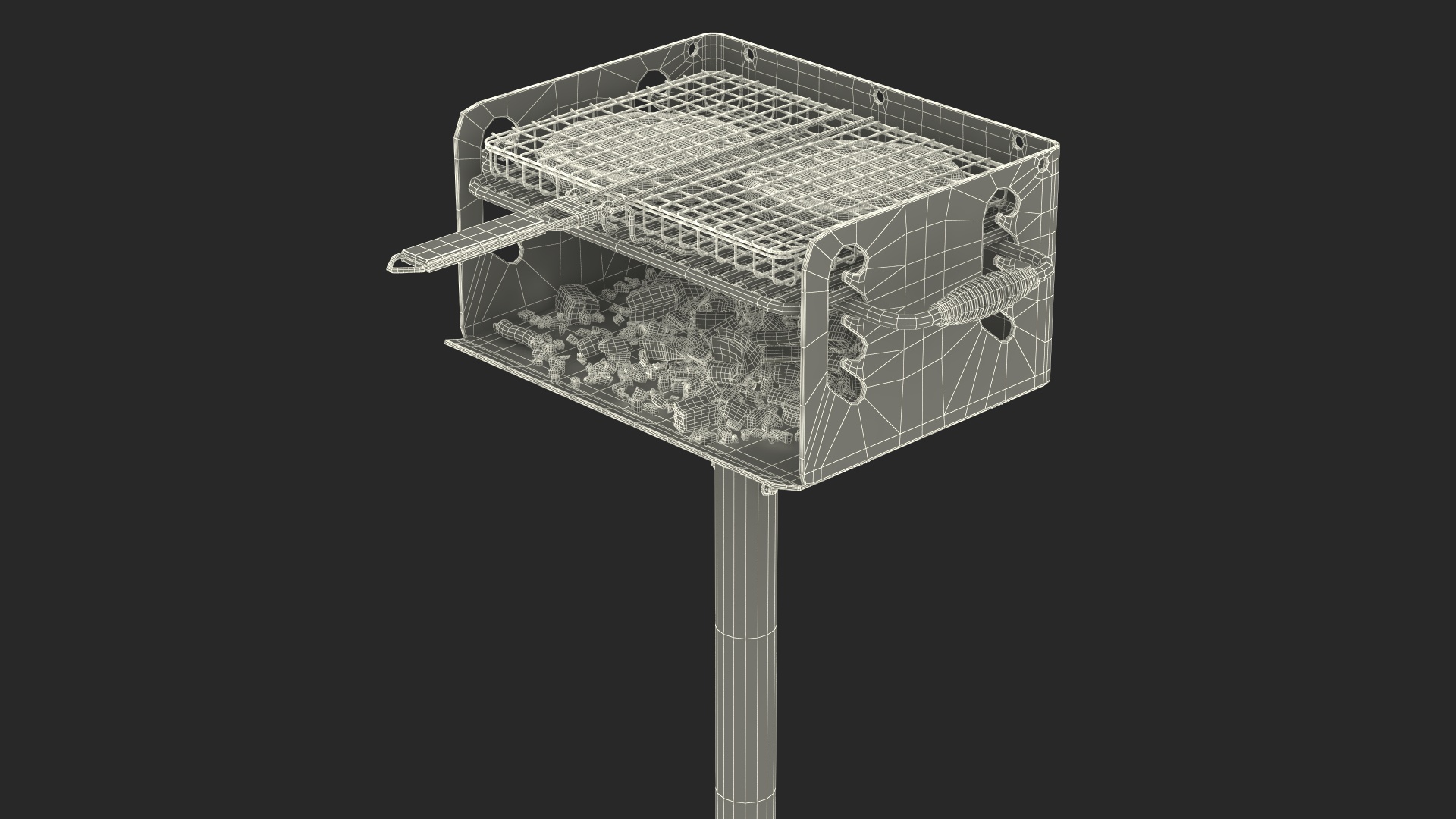 3D Charcoal Grill with BBQ Grate and Burger Patties model