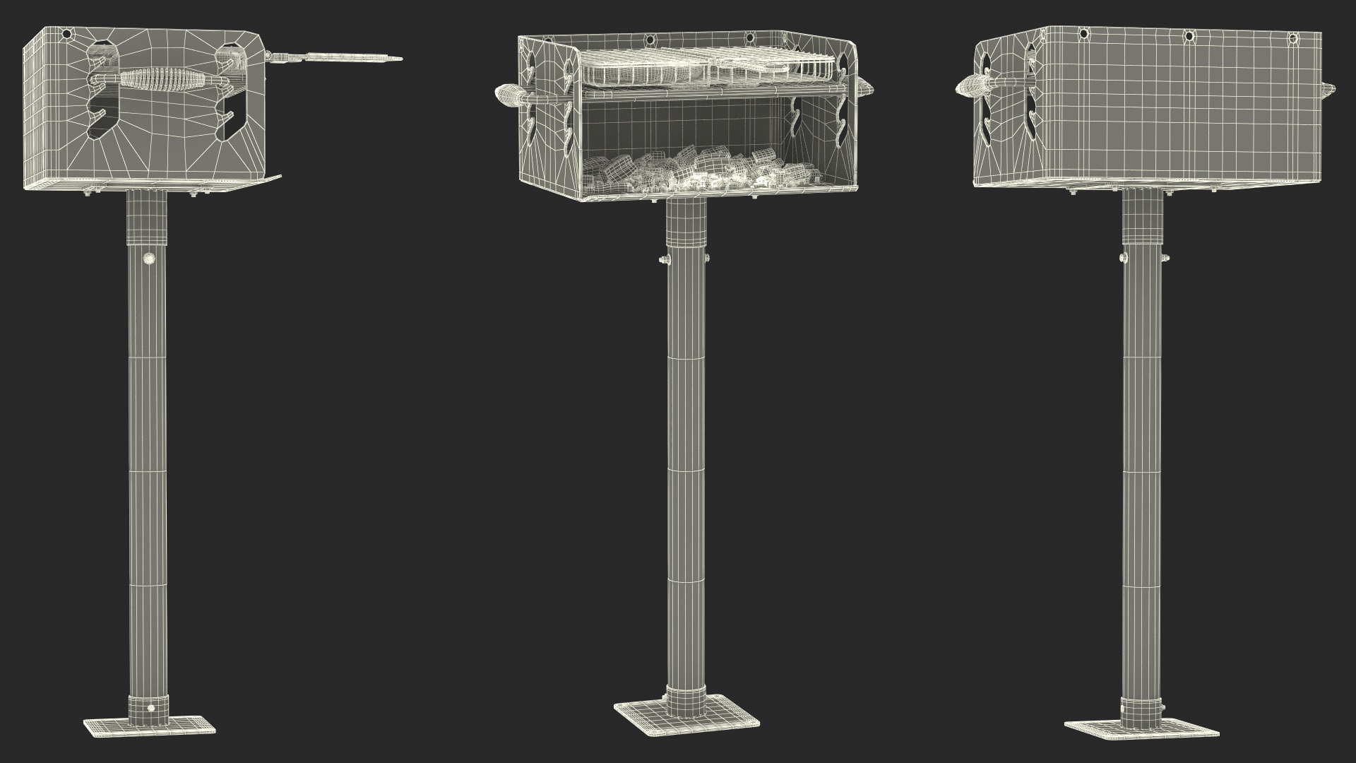 3D Charcoal Grill with BBQ Grate and Burger Patties model