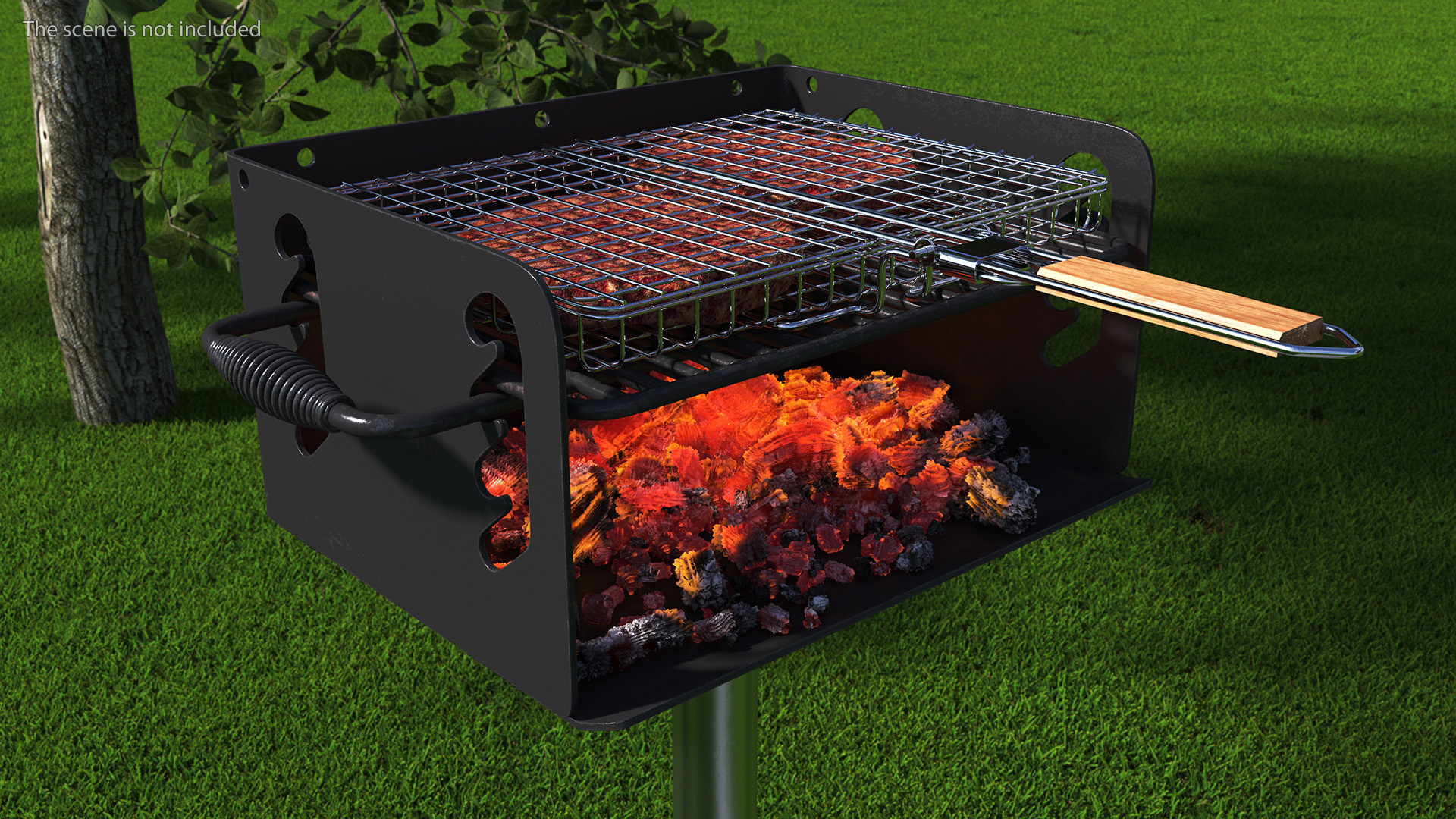 3D Charcoal Grill with BBQ Grate and Burger Patties model