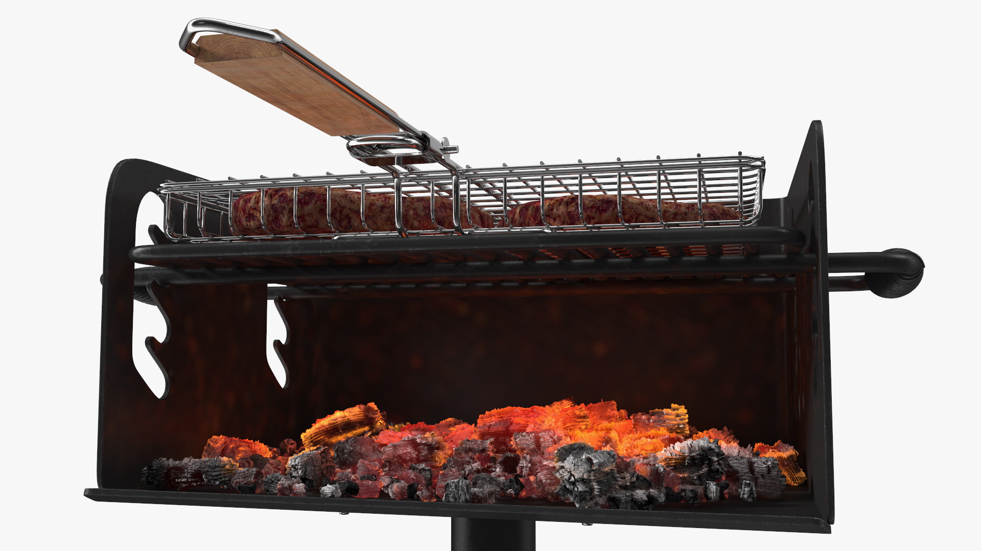 3D Charcoal Grill with BBQ Grate and Burger Patties model