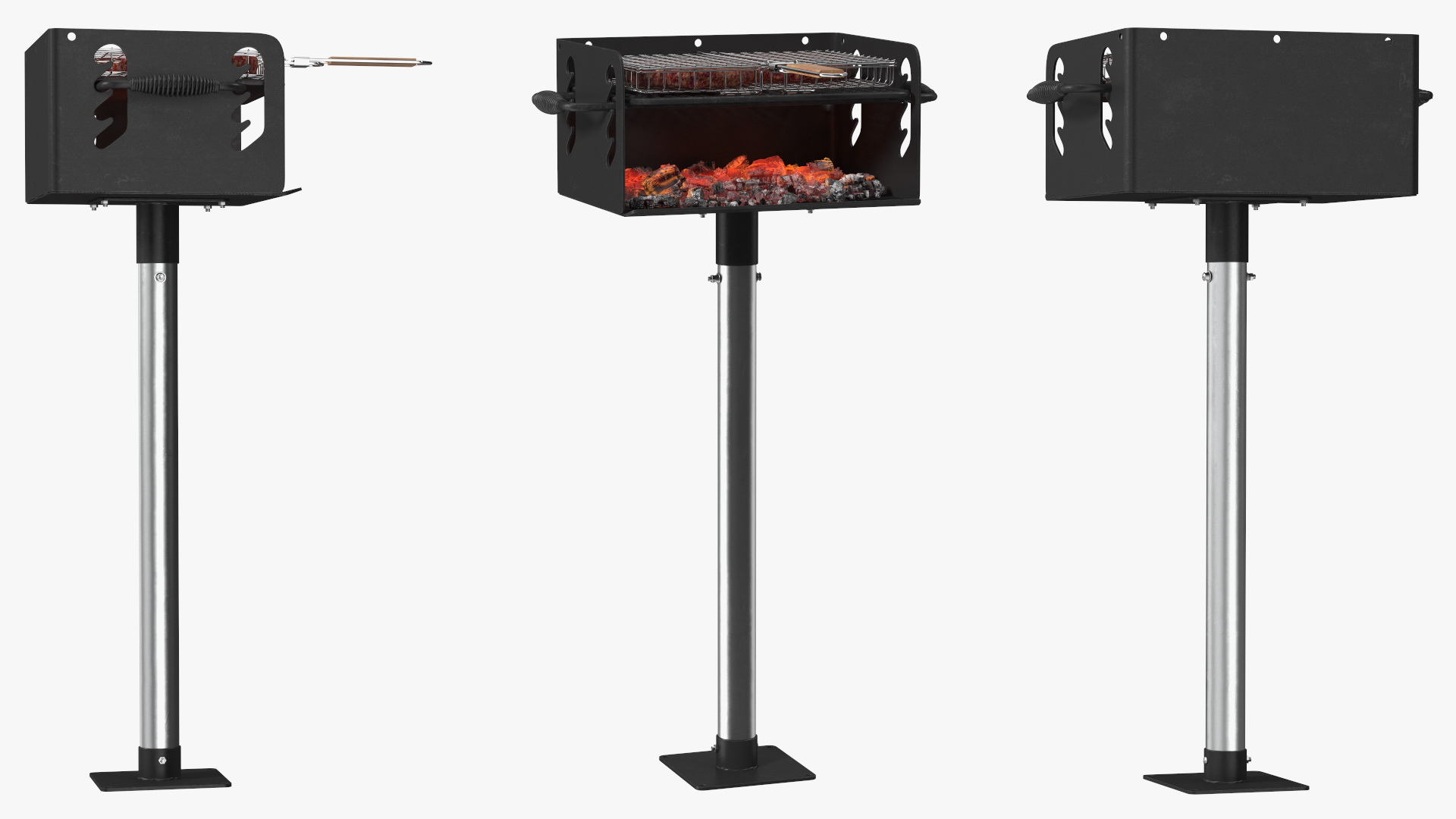 3D Charcoal Grill with BBQ Grate and Burger Patties model
