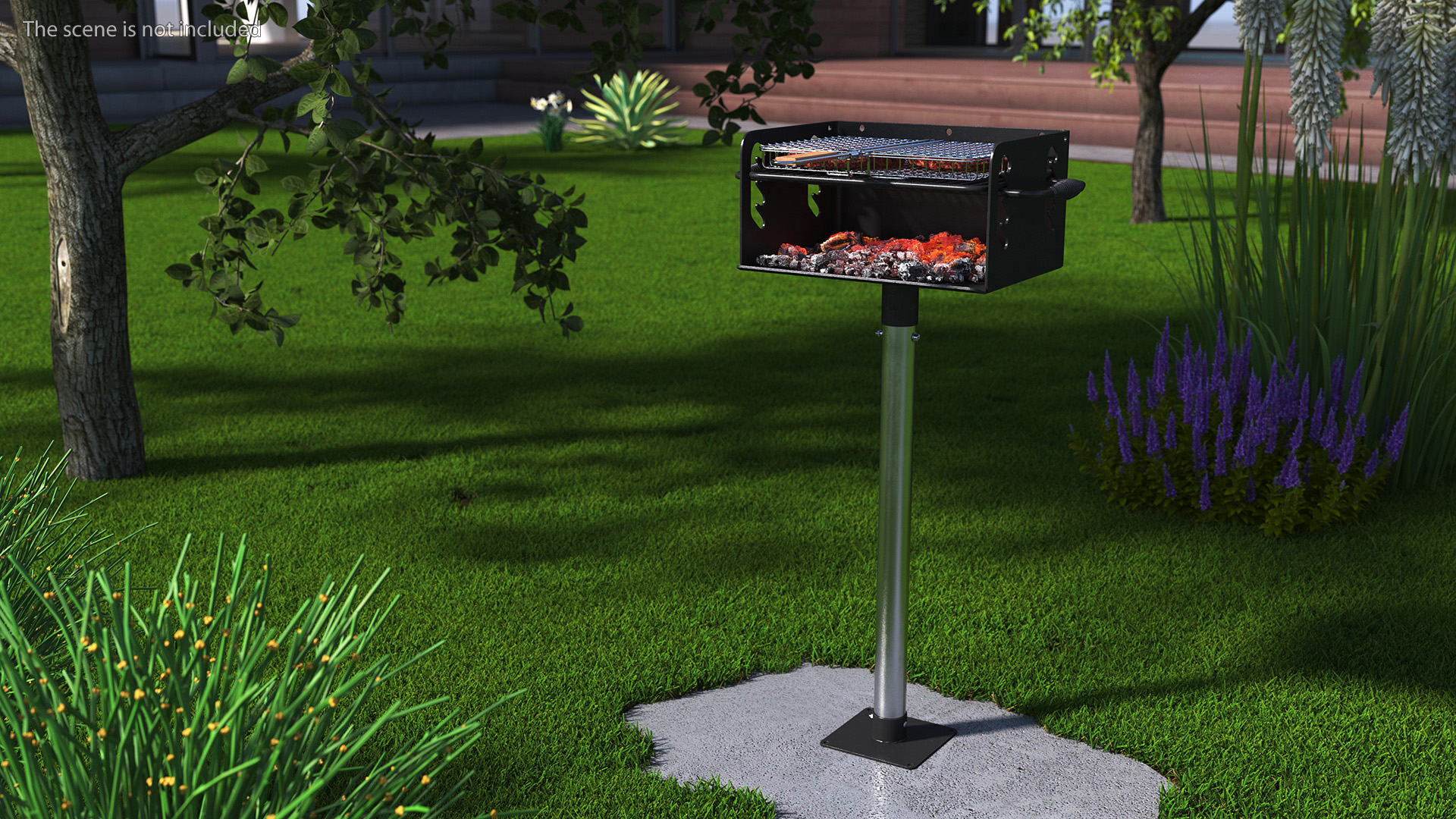 3D Charcoal Grill with BBQ Grate and Burger Patties model