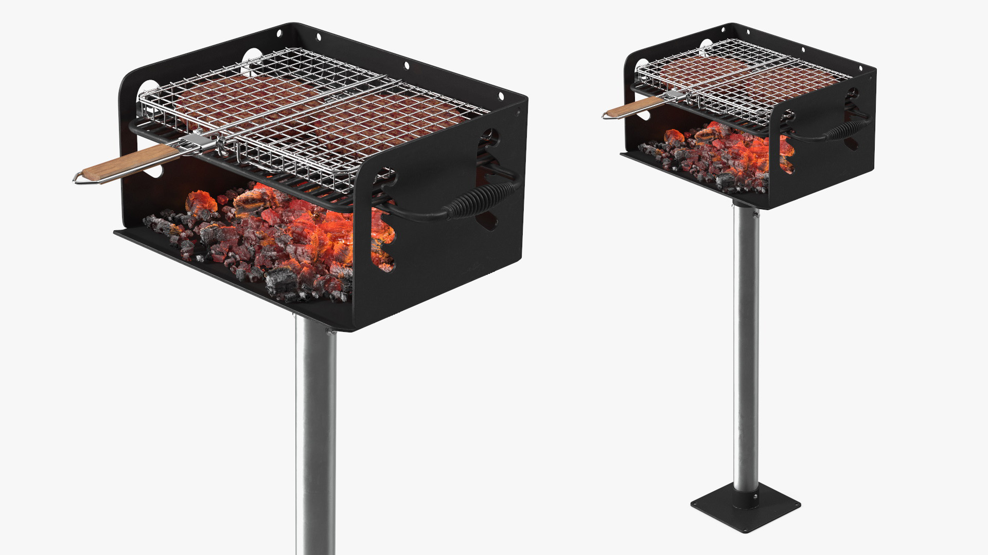3D Charcoal Grill with BBQ Grate and Burger Patties model