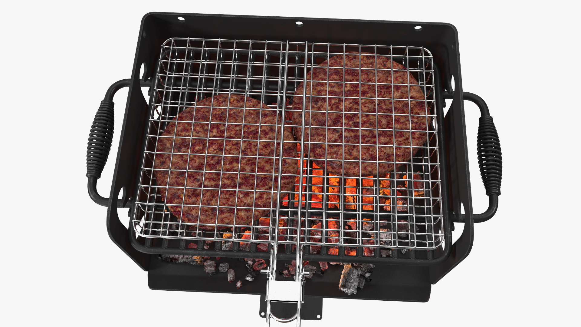 3D Charcoal Grill with BBQ Grate and Burger Patties model