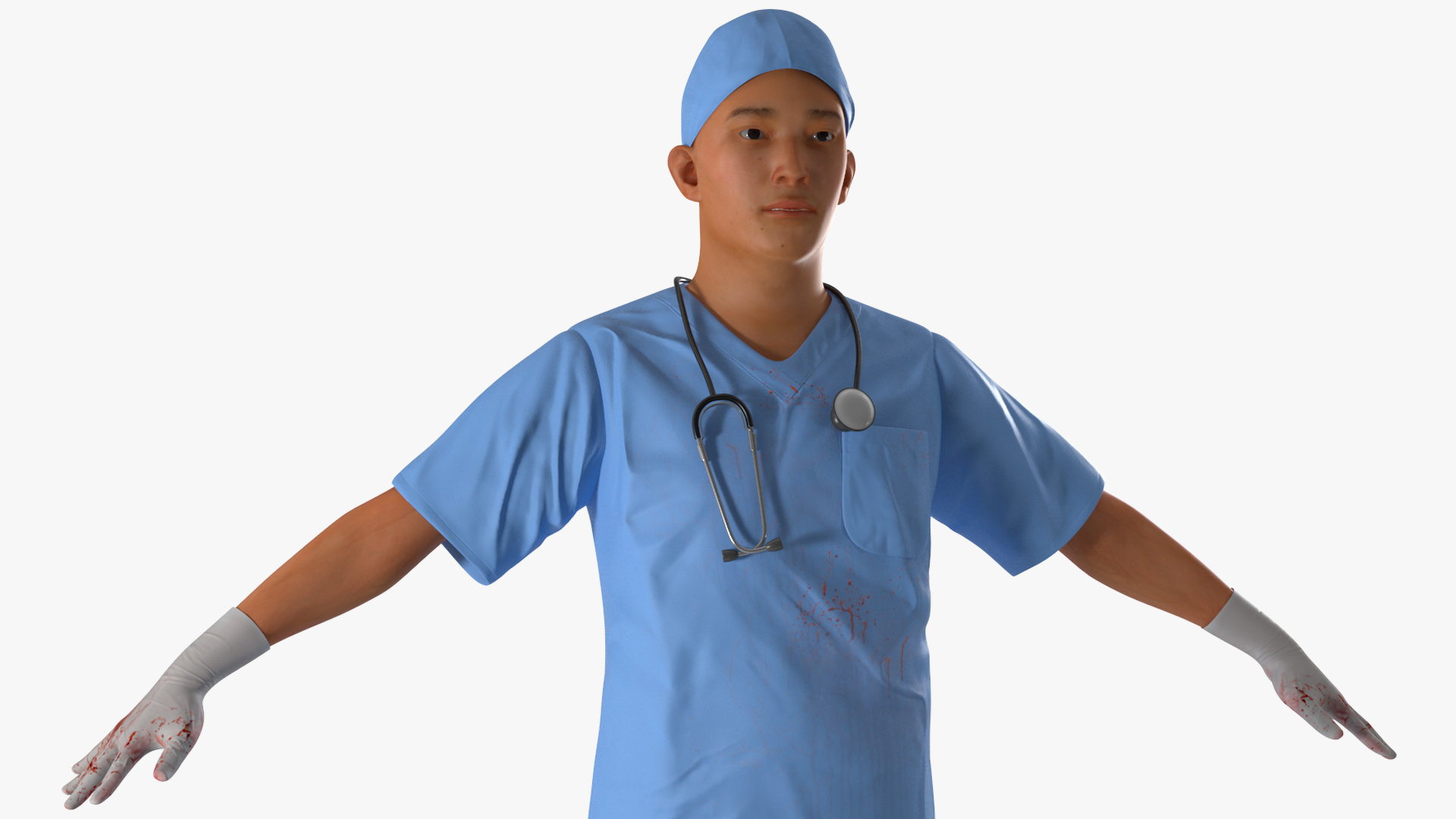 3D Young Asian Male Doctor Blood Stained Rigged for Cinema 4D model