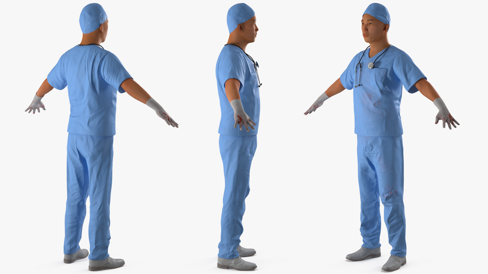 3D Young Asian Male Doctor Blood Stained Rigged for Cinema 4D model