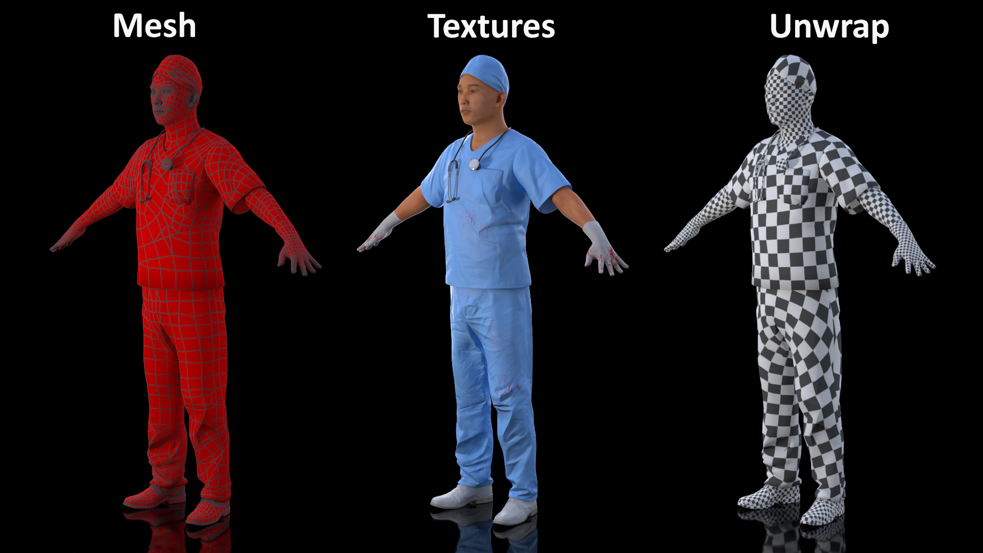 3D Young Asian Male Doctor Blood Stained Rigged for Cinema 4D model