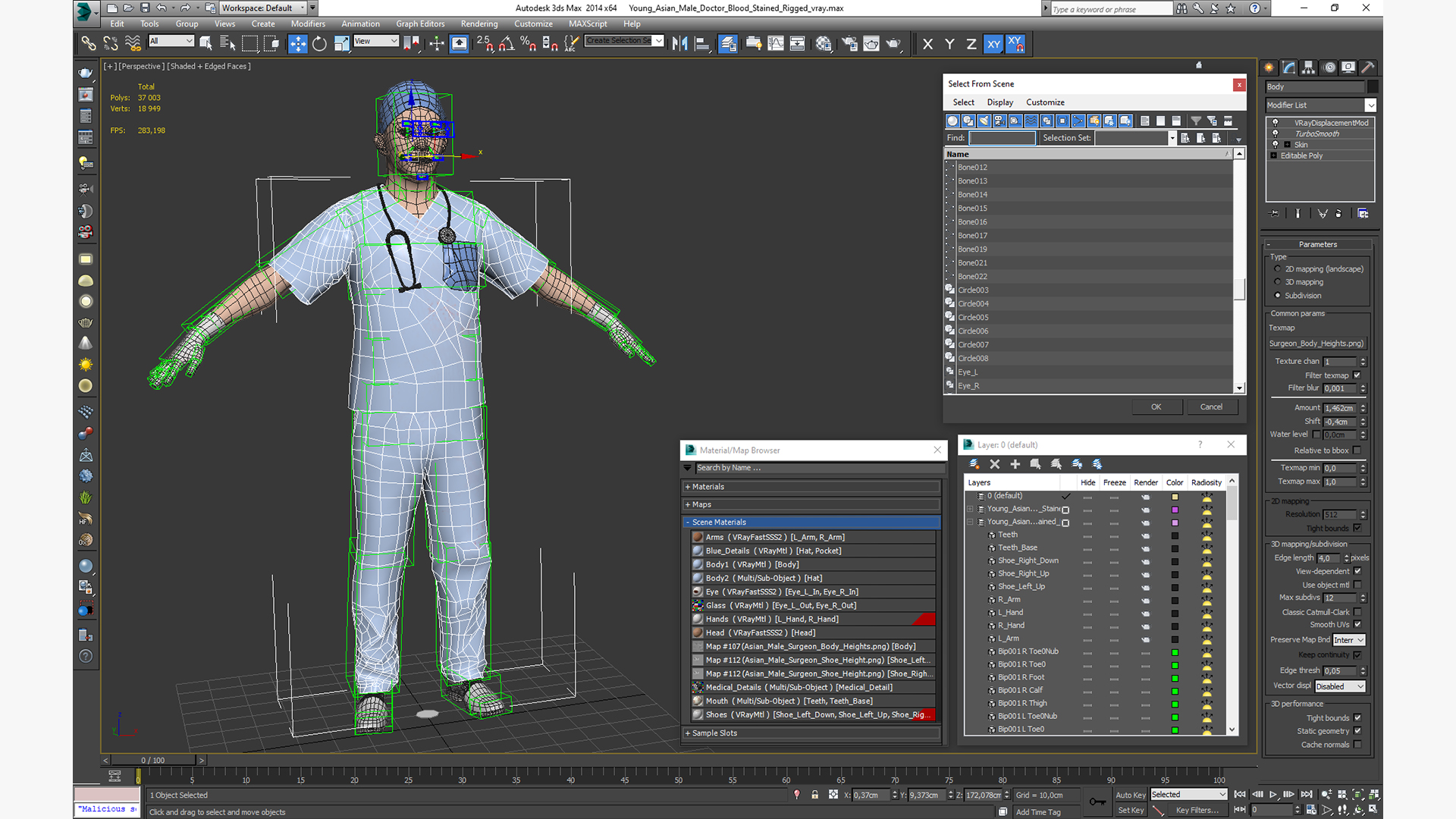 3D Young Asian Male Doctor Blood Stained Rigged for Cinema 4D model