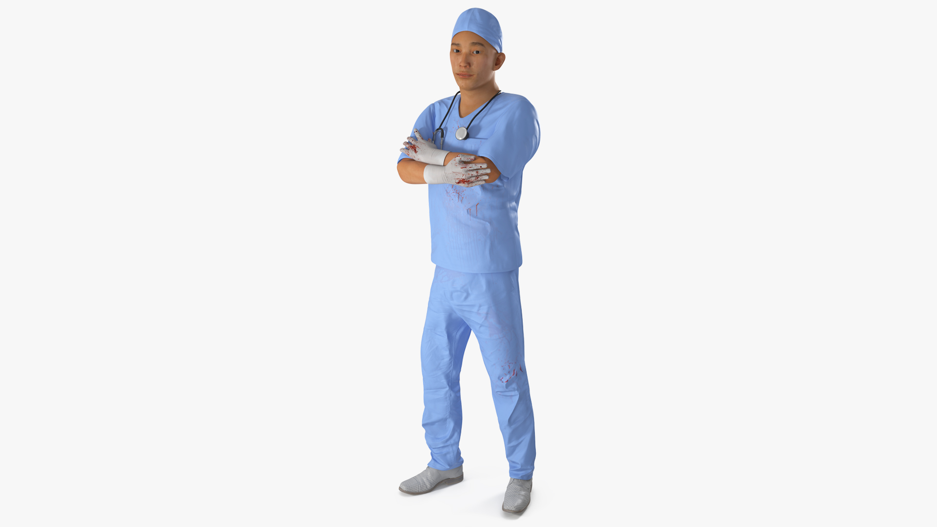3D Young Asian Male Doctor Blood Stained Rigged for Cinema 4D model