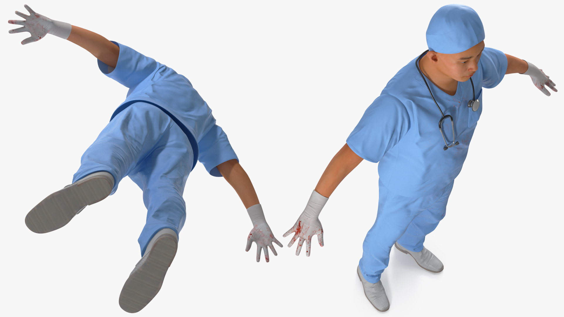 3D Young Asian Male Doctor Blood Stained Rigged for Cinema 4D model