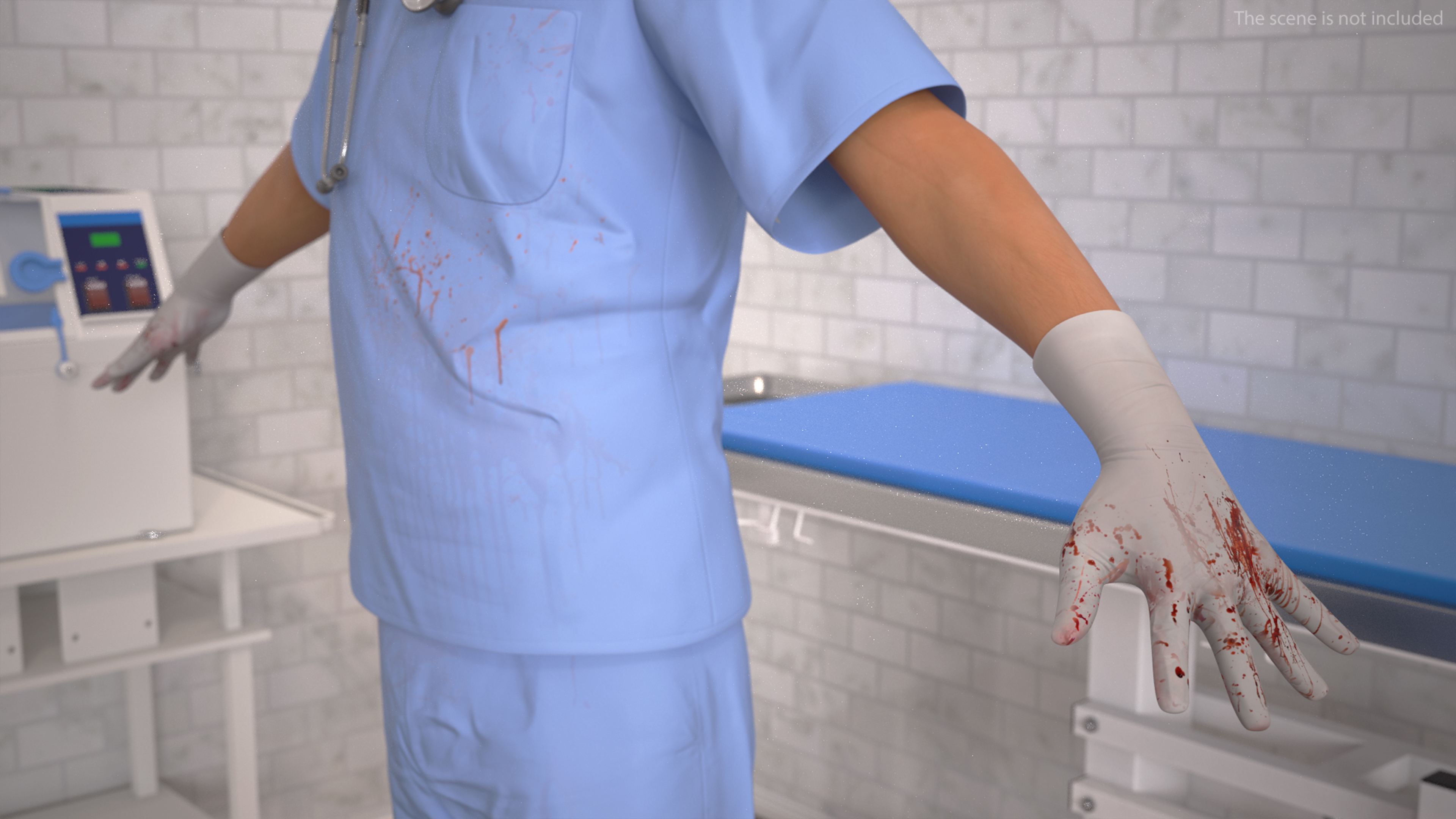 3D Young Asian Male Doctor Blood Stained Rigged for Cinema 4D model