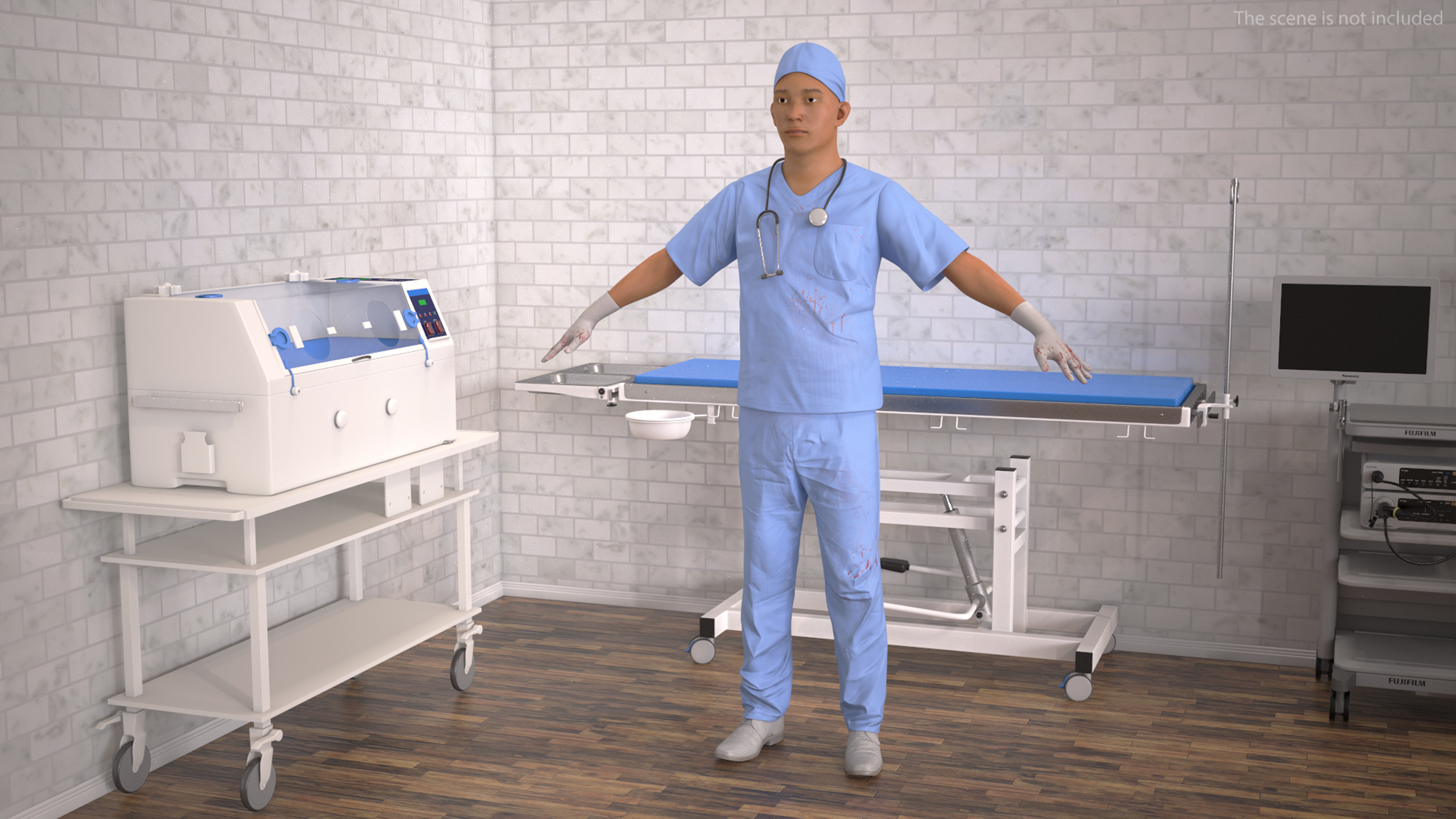 3D Young Asian Male Doctor Blood Stained Rigged for Cinema 4D model