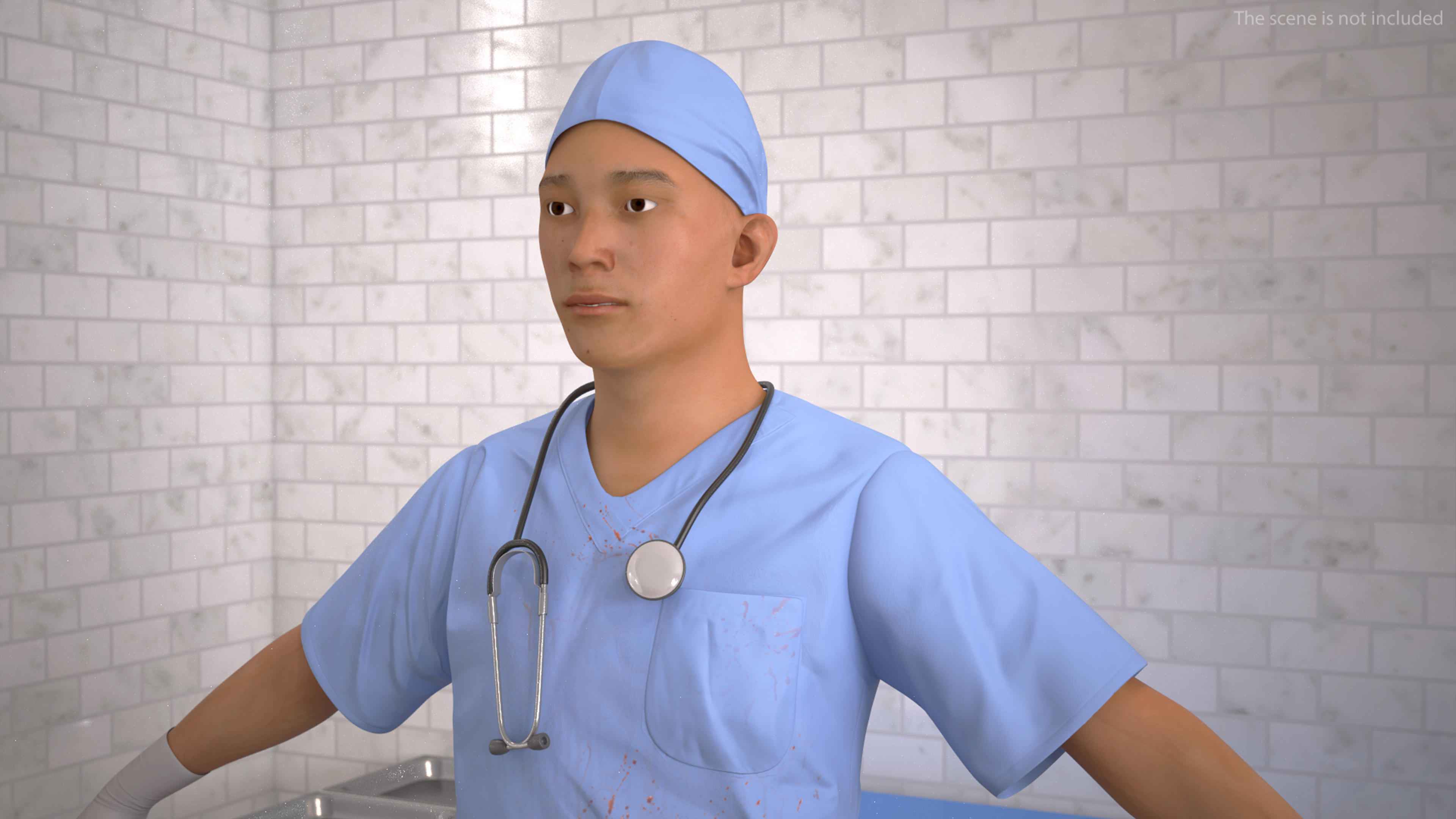3D Young Asian Male Doctor Blood Stained Rigged for Cinema 4D model