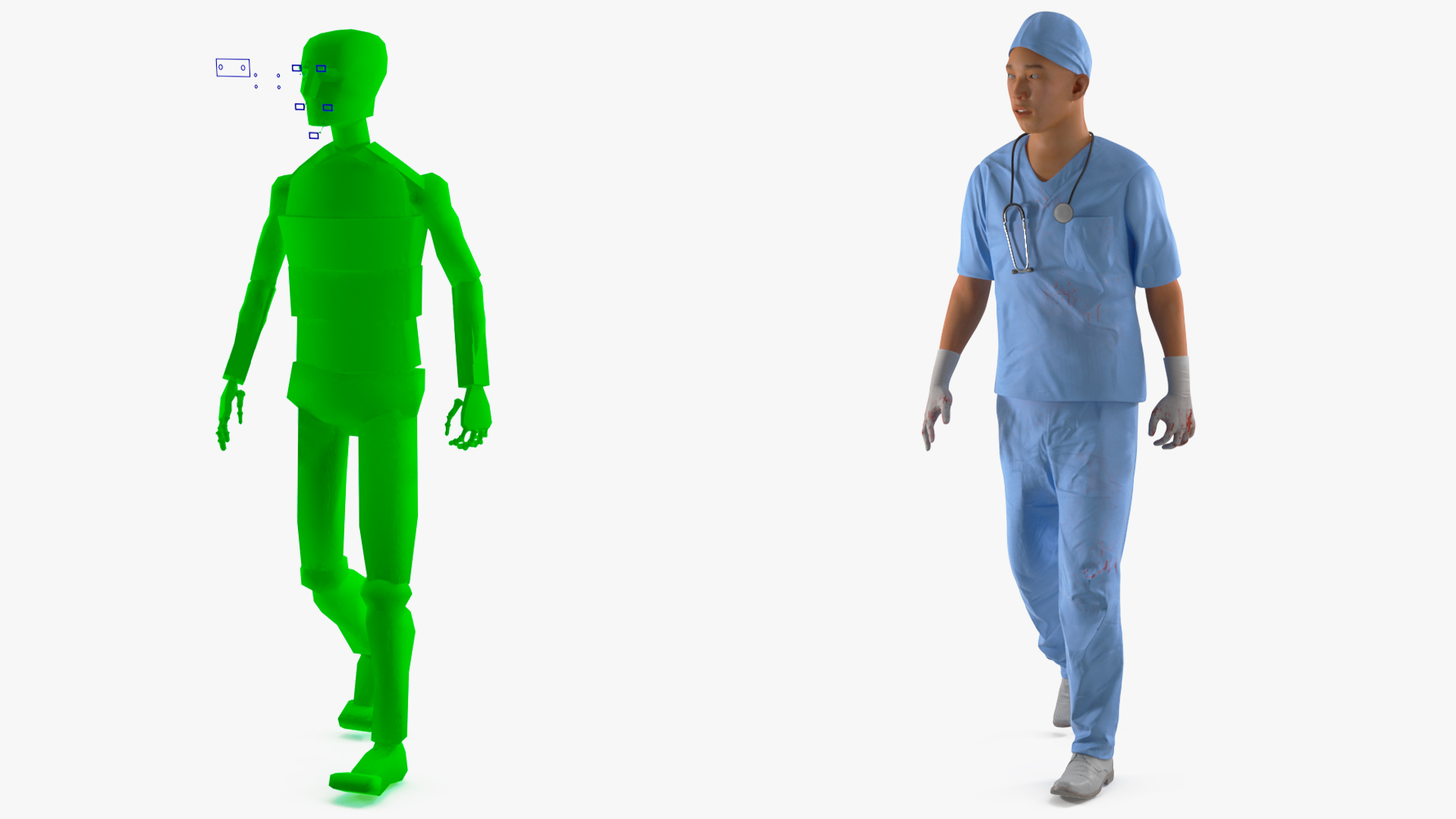 3D Young Asian Male Doctor Blood Stained Rigged for Cinema 4D model