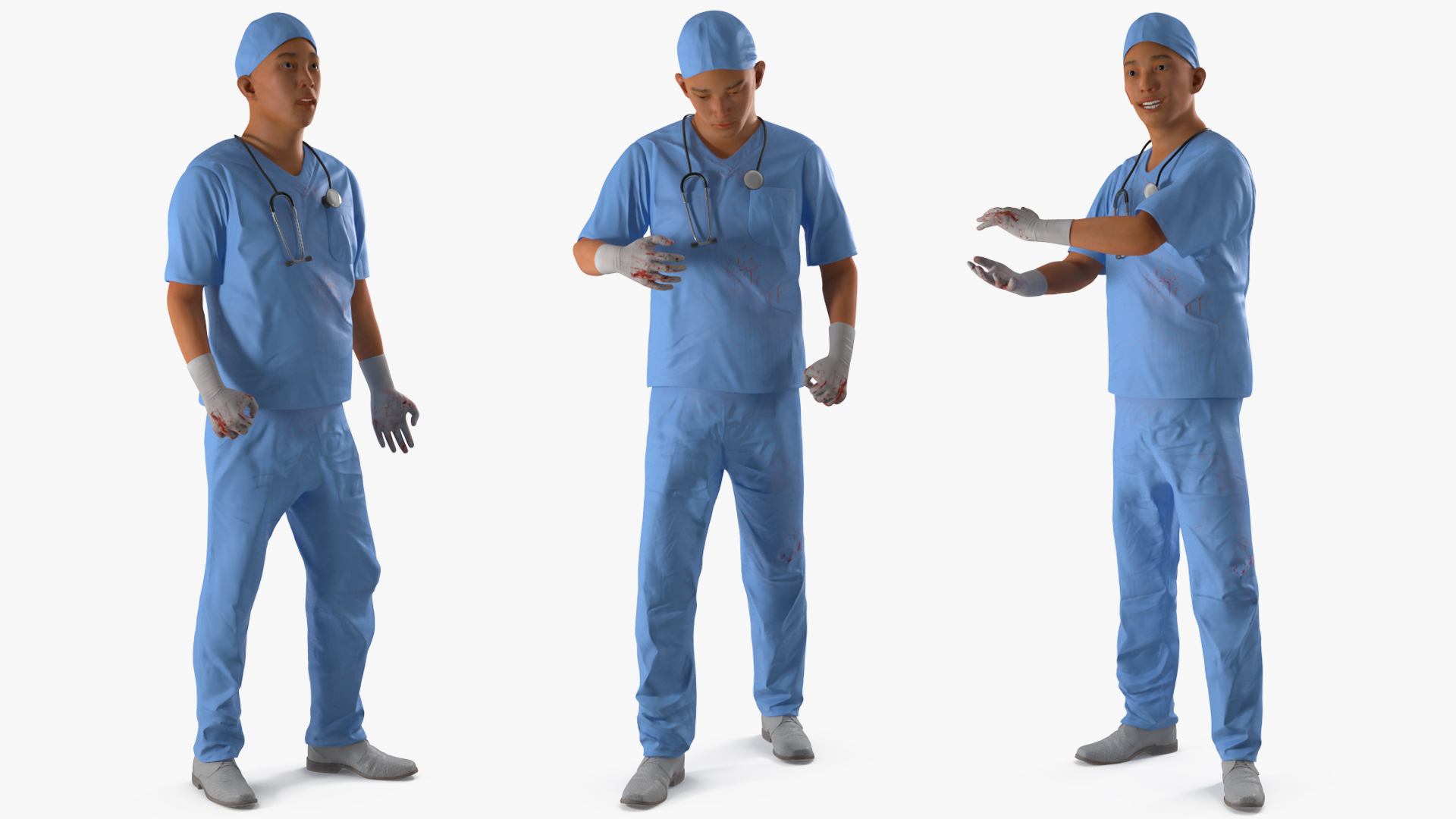 3D Young Asian Male Doctor Blood Stained Rigged for Cinema 4D model