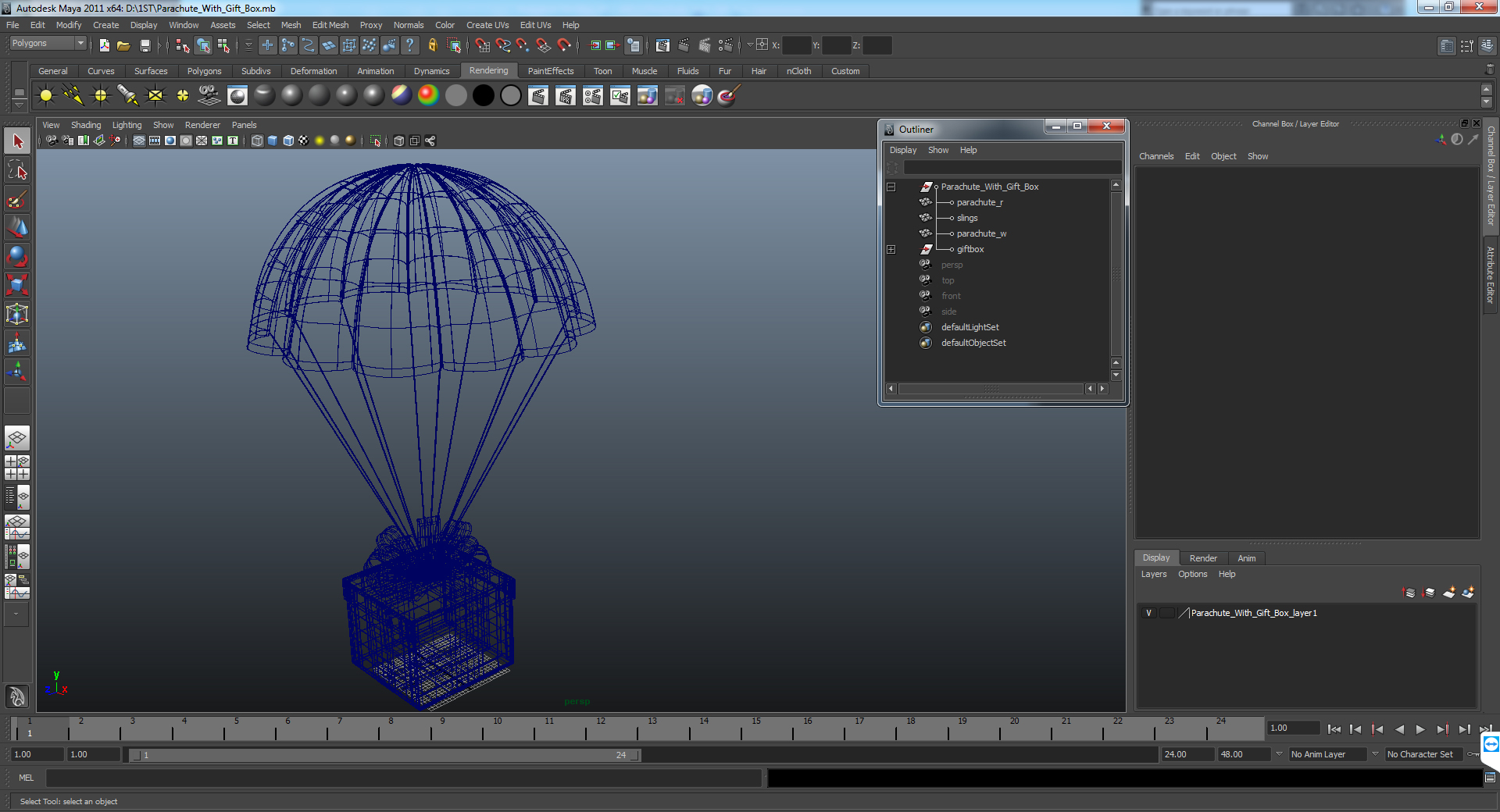 3D Parachute With Gift Box model