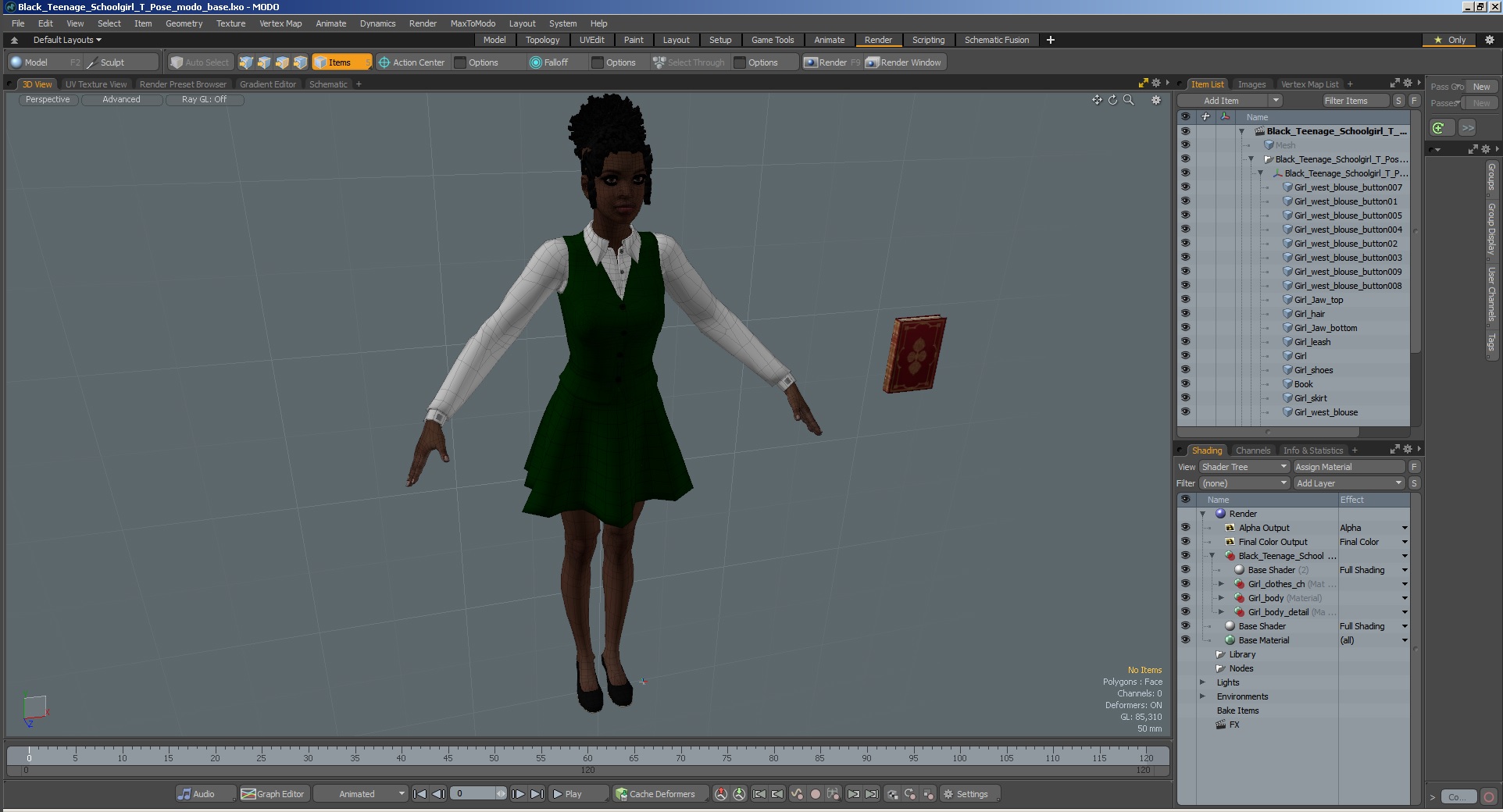 Black Young Woman Student T Pose 3D