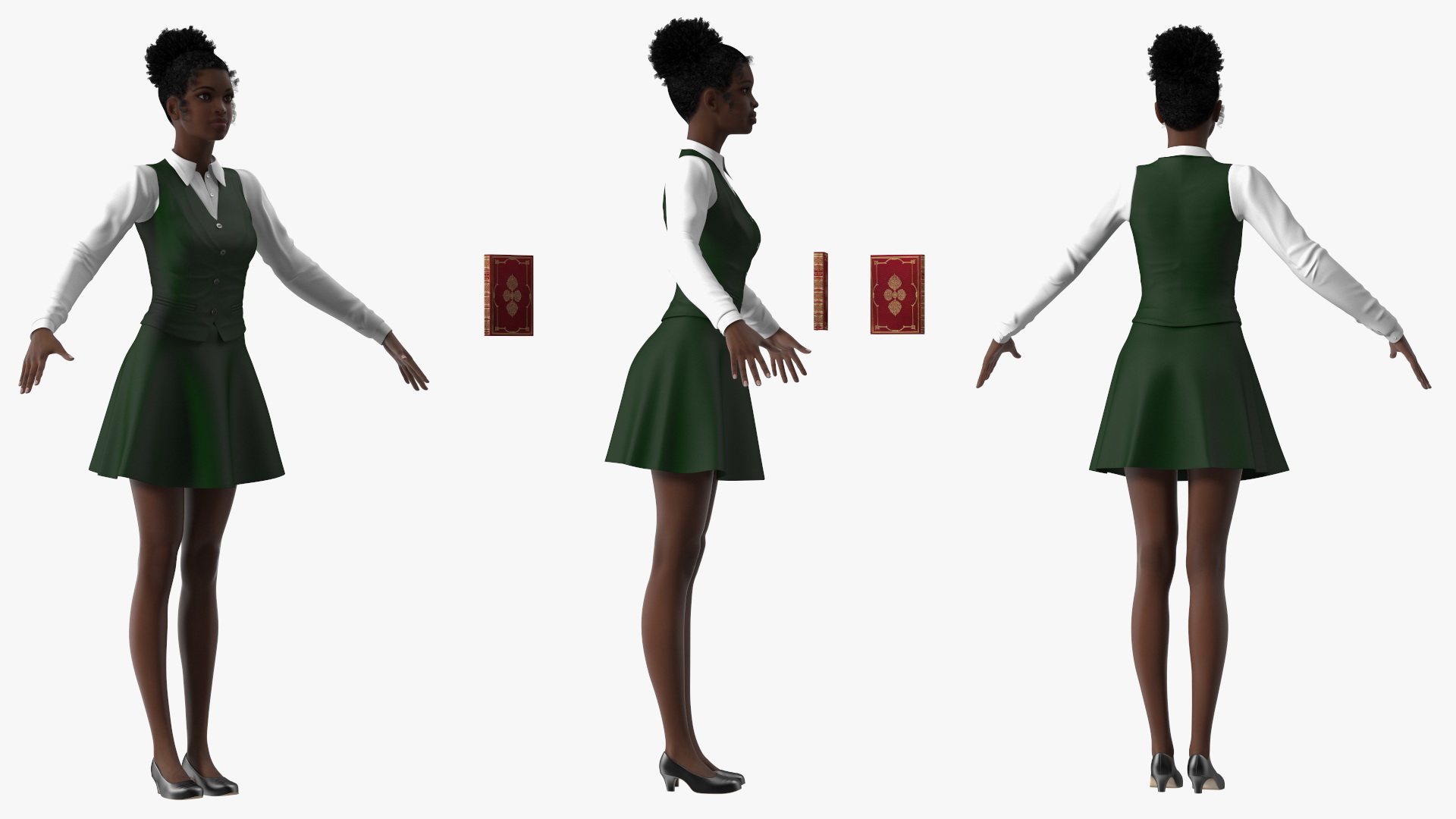 Black Young Woman Student T Pose 3D