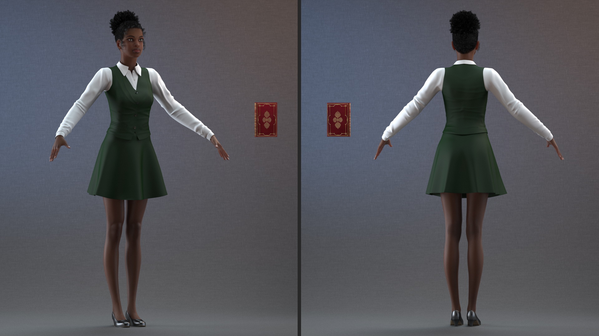 Black Young Woman Student T Pose 3D