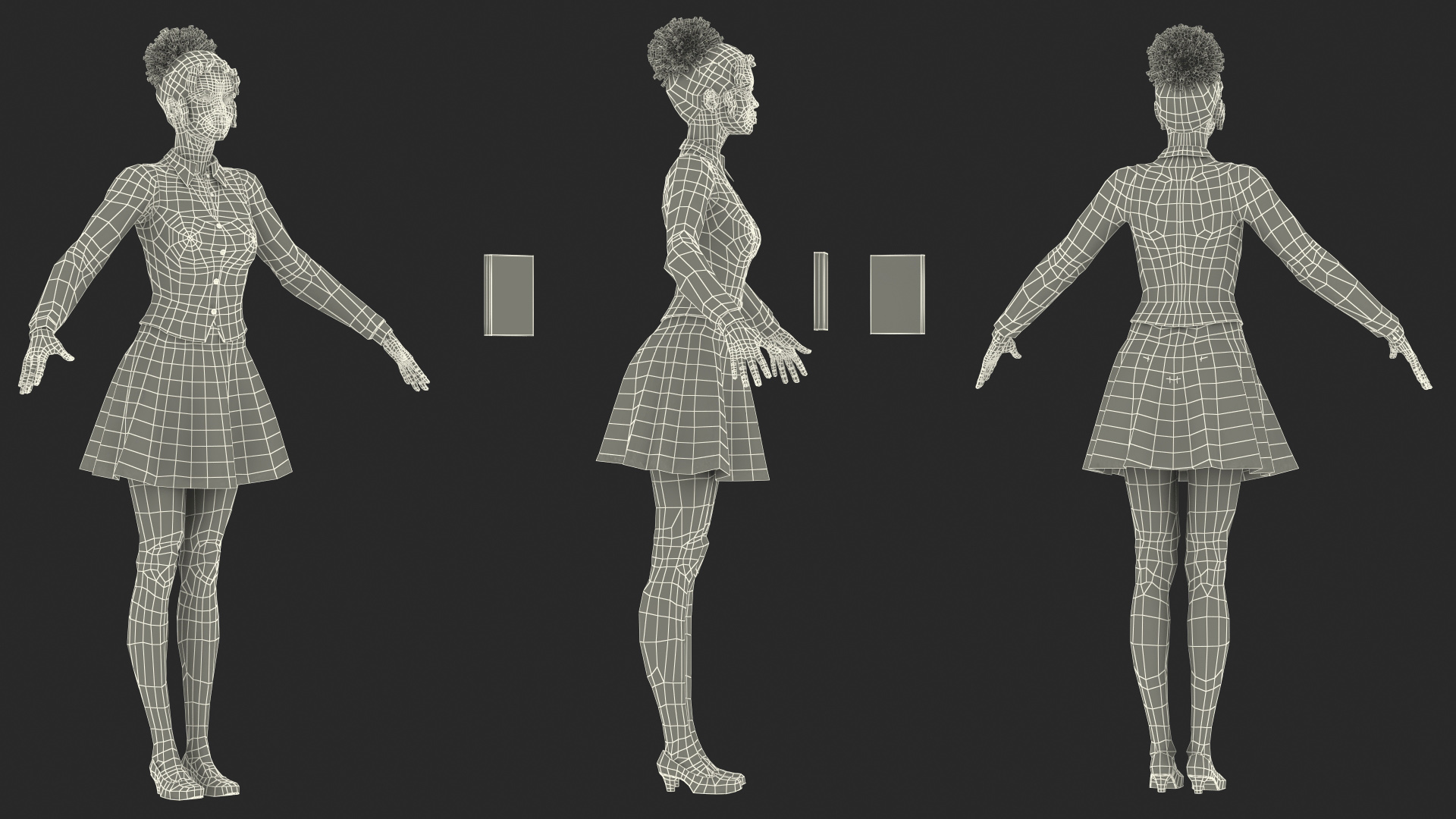 Black Young Woman Student T Pose 3D